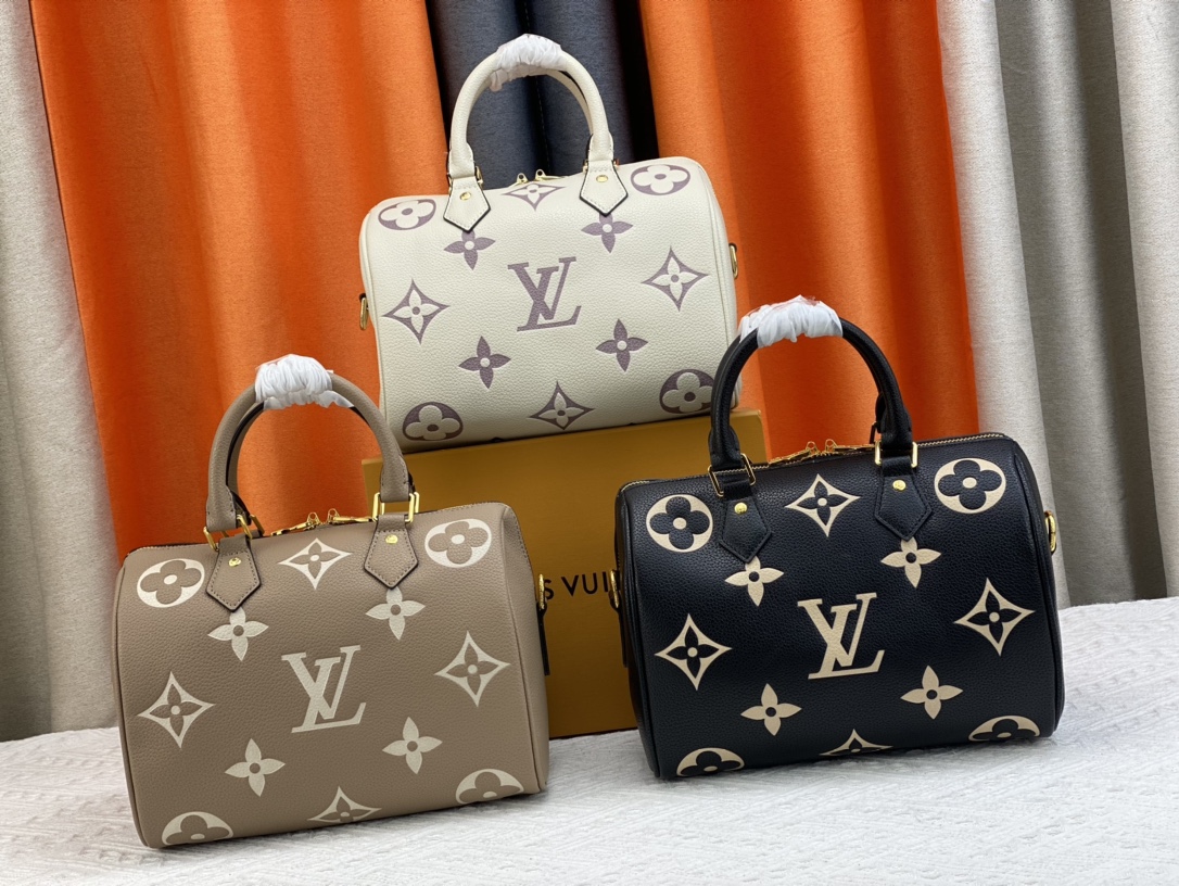 【10A】Louis Vuitton LV Speedy Bandoulière 25 Giant Monogram Embossed Boston Top Handle Bag - KAIROO