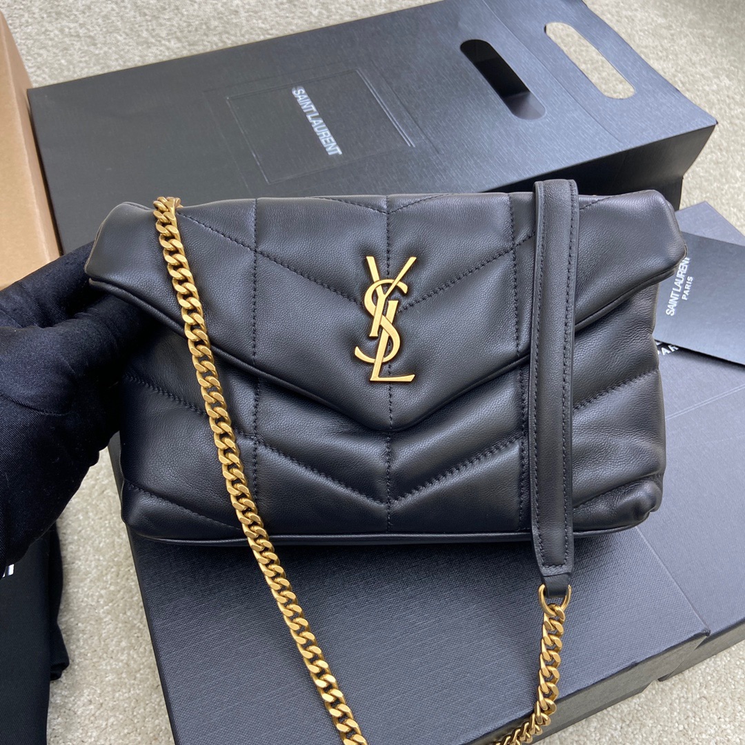 Saint Laurent Black Lambskin Toy Puffer Bag