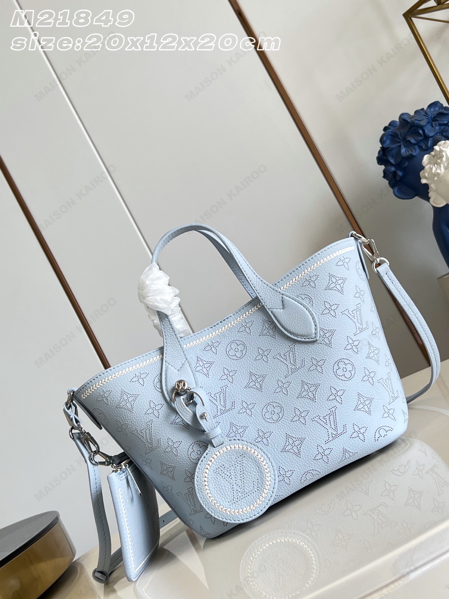 【15A】Louis Vuitton LV Mahina Blossom PM Blue Stitching Dense Perforated Monogram Leather Basket Handle Tote Bag - KAIROO