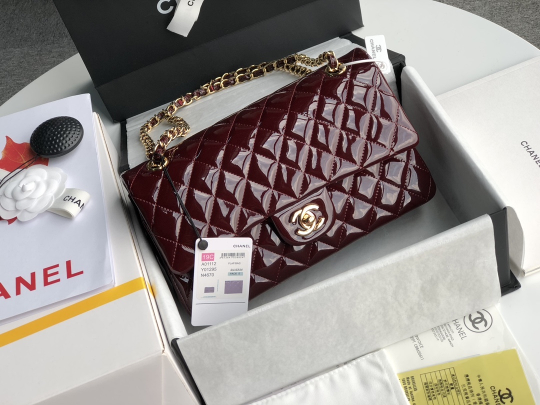 Chanel Classic 11.12 Handbag in Burgundy Patent Leather