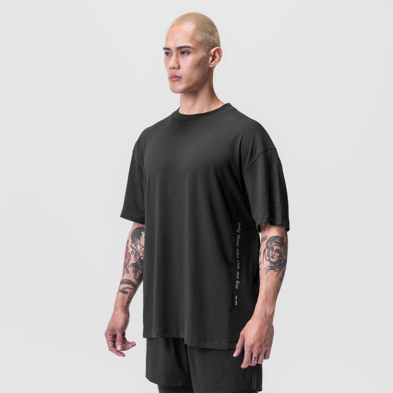 0779. Supima Mesh Panel Oversized Tee - Dusk Black