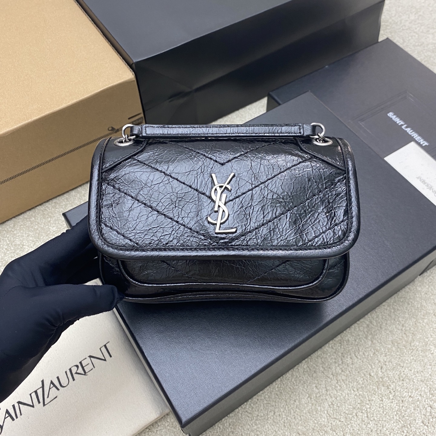 Saint Laurent Black Vintage Leather Mini Niki Bag