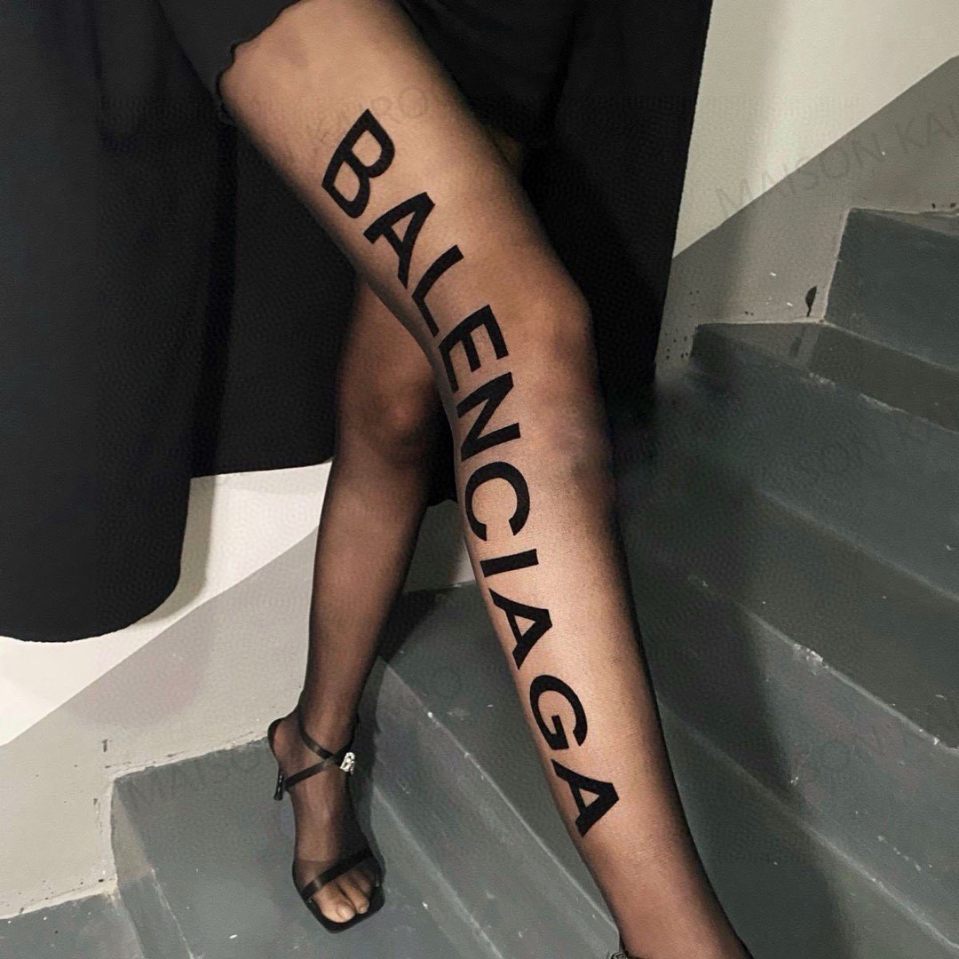 Balenciaga Single Leg Vertical Big Logo Sheer Stockings - KAIROO
