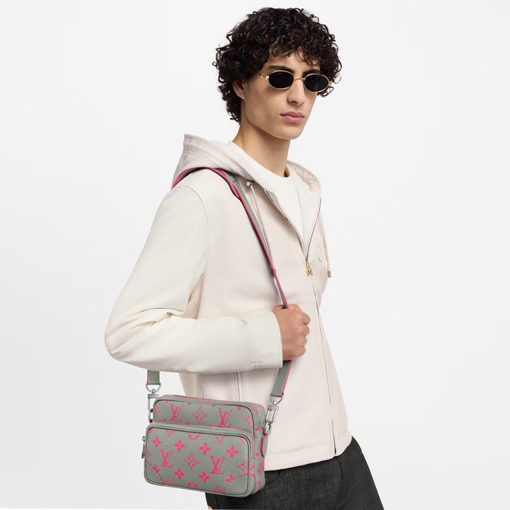Louis Vuitton LV Nil Men Canvas Messenger Bag Gray Pink
