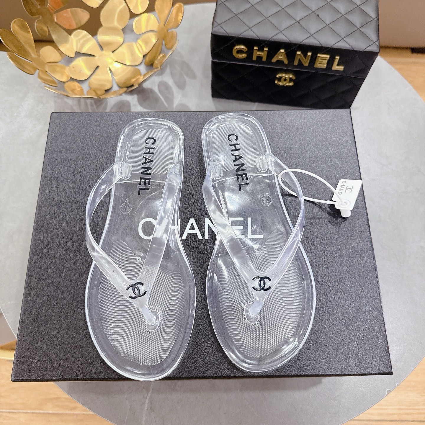 Chanel Interlocking CC Logo Waterproof Transparent PVC Jelly Flat Beach Thong Sandals - KAIROO