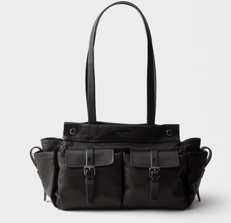 Prada Route medium leather tote bag-Black 1BG645