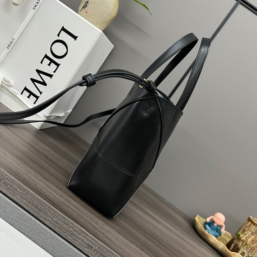 Loewe Puzzle Fold Tote in shiny calfskin Mini Black