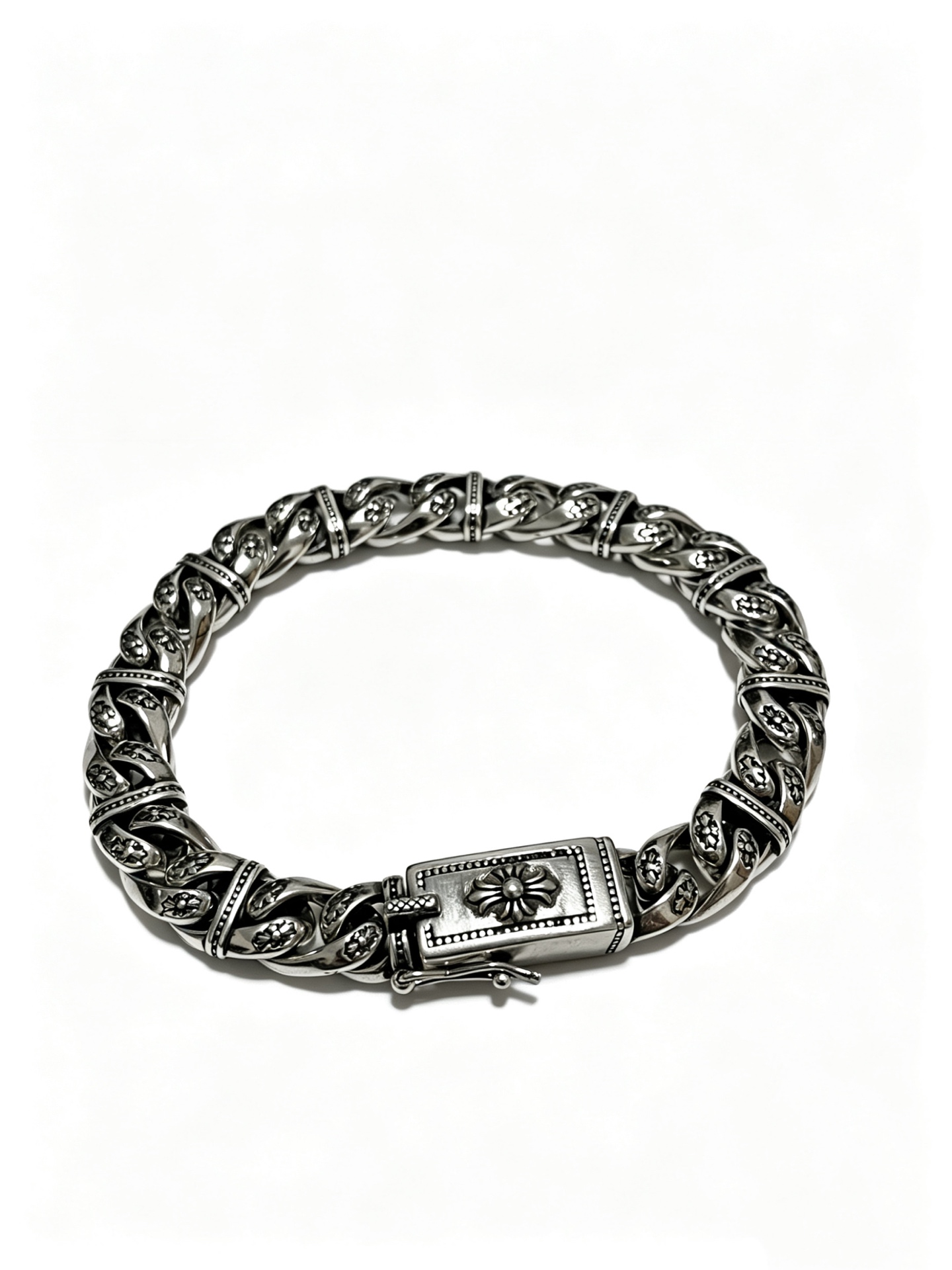 Chrome Hearts Oxidized Silver Unisex Bracelet