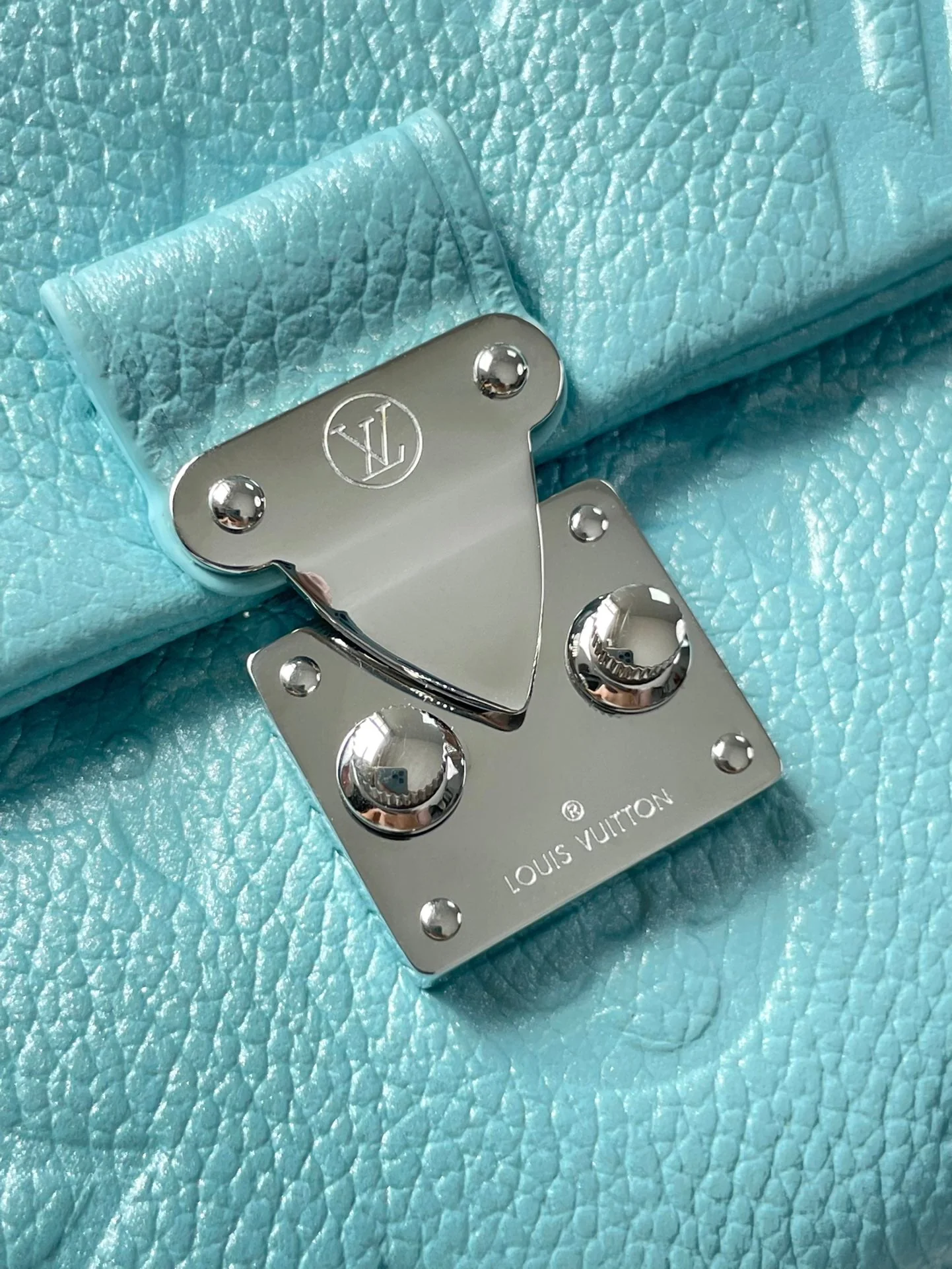 Louis Vuitton LV NANO MADELEINE 21 IN SKY BLUE EMBOSSED CALFSKIN SILVER HARDWARE
