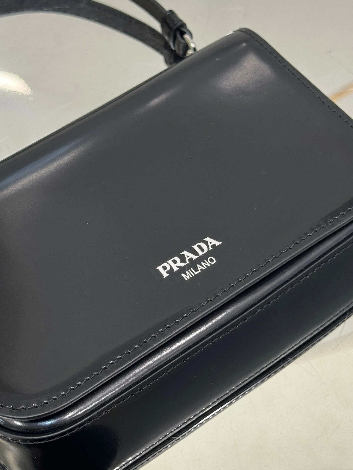 Prada FLAP BAG 18 IN BLACK SHINY CALFSKIN
