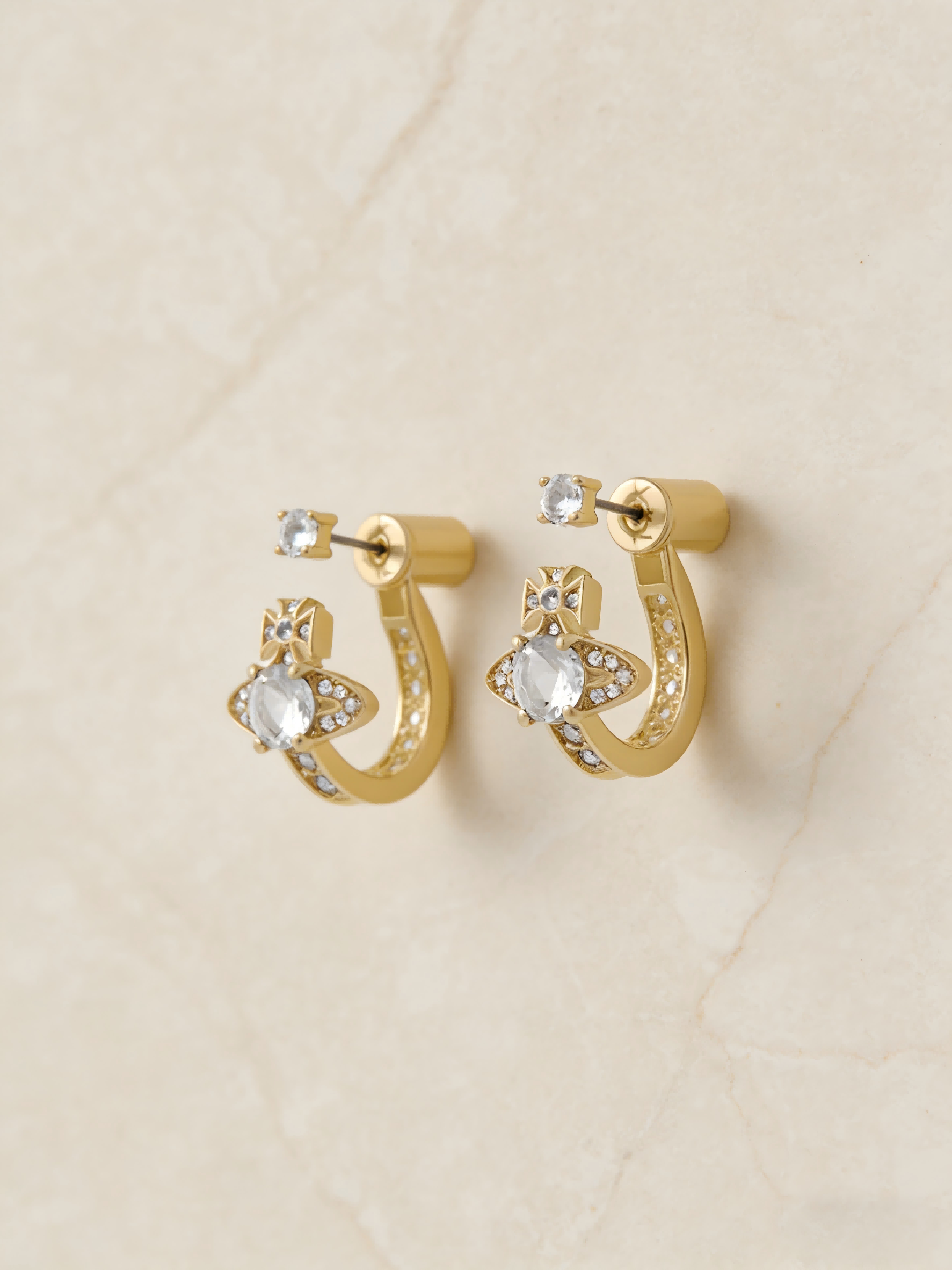 2026 New Gold-Tone Paved Crystal Hoop Earrings, Dainty C-Shaped Design, Luxury Jewelry for Daily Wear