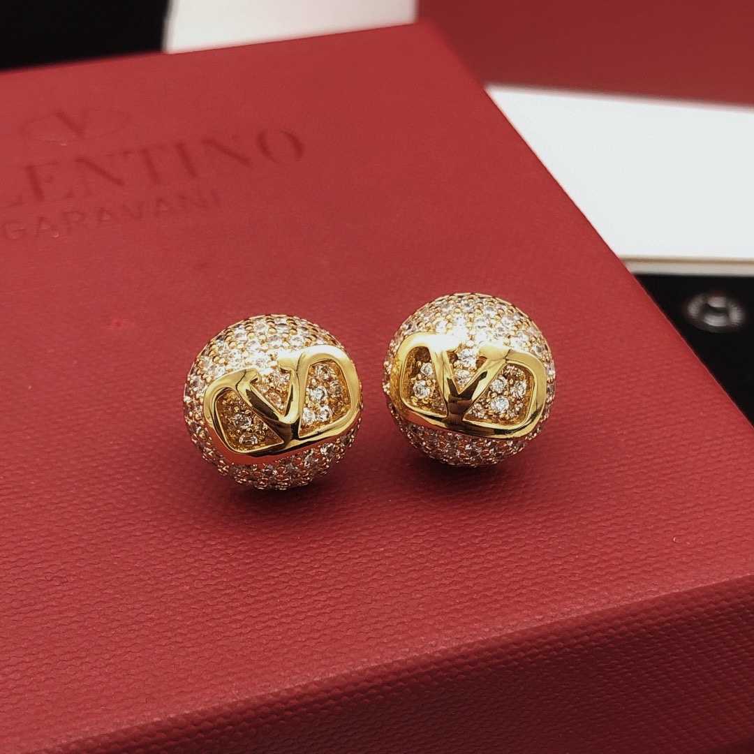 Valentino Round Rhinestone Stud Earrings