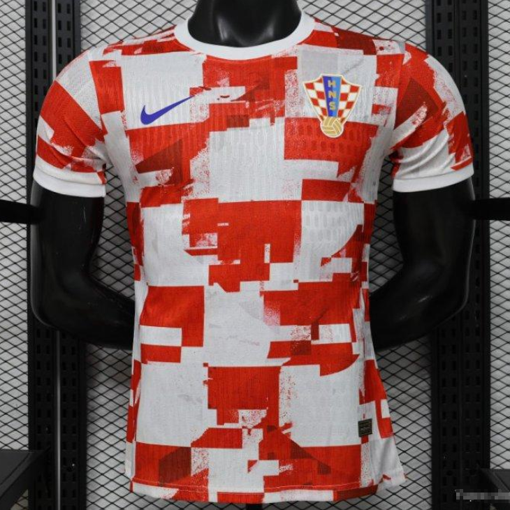 Player Version 2026 Croatia Home Red White with Checkerboard Pattern Jersey S-2XL