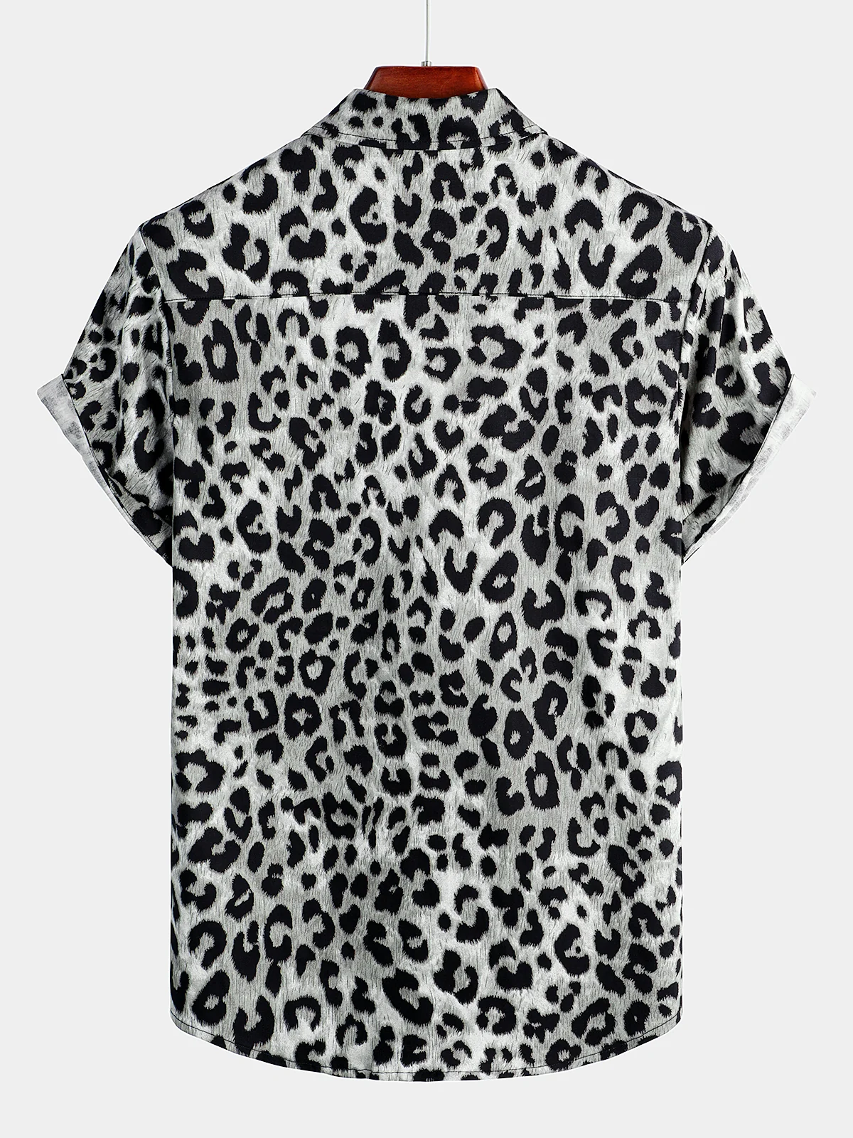 Men's White Leopard Cheetah Animal Print Rock Cotton Casual Short Sleeve Shirt
