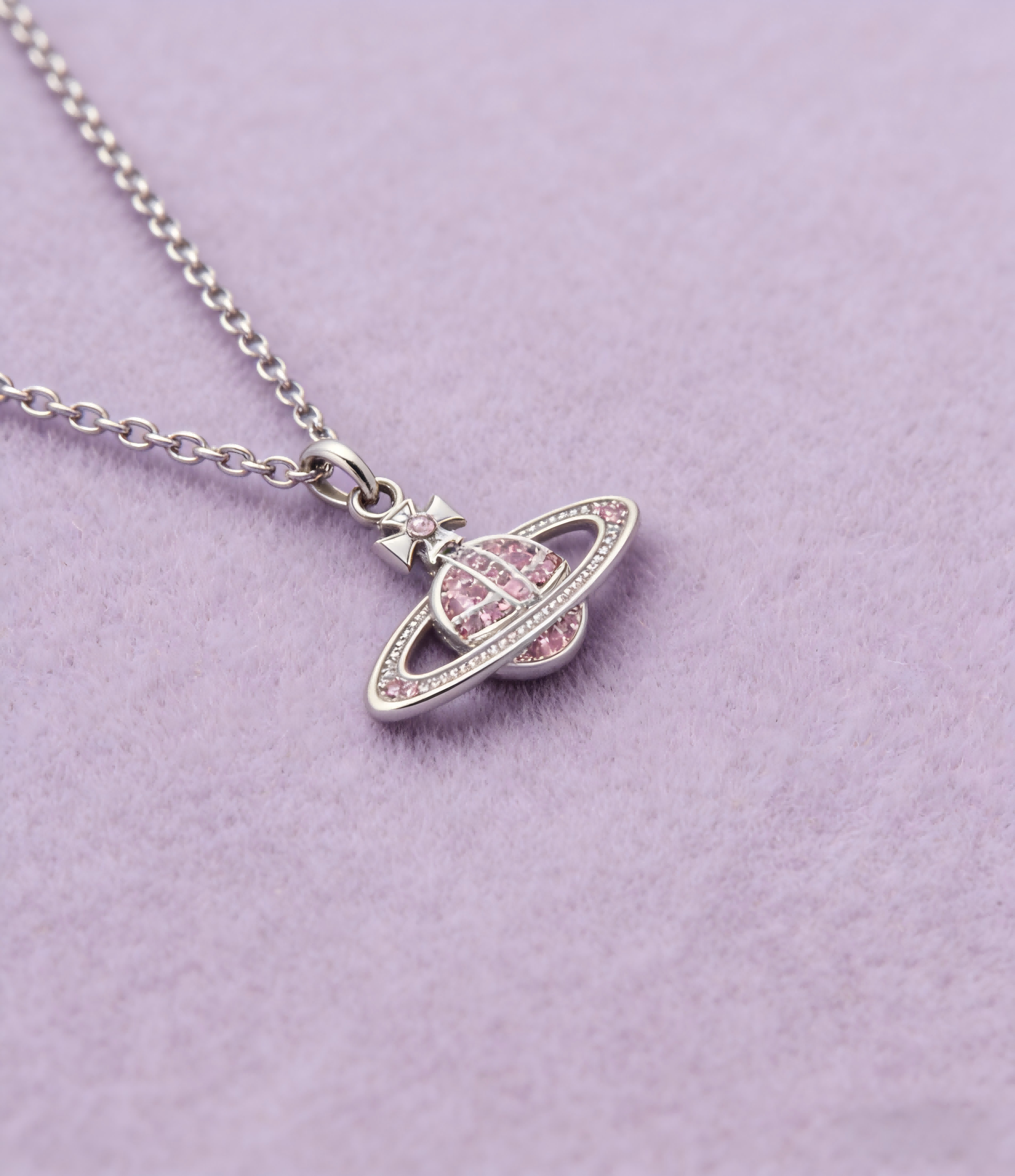 2026 New Vivienne Westwood Style Silver Pink Crystal Saturn Pendant Necklace - Dainty Pink Gem Celestial Jewelry for Women