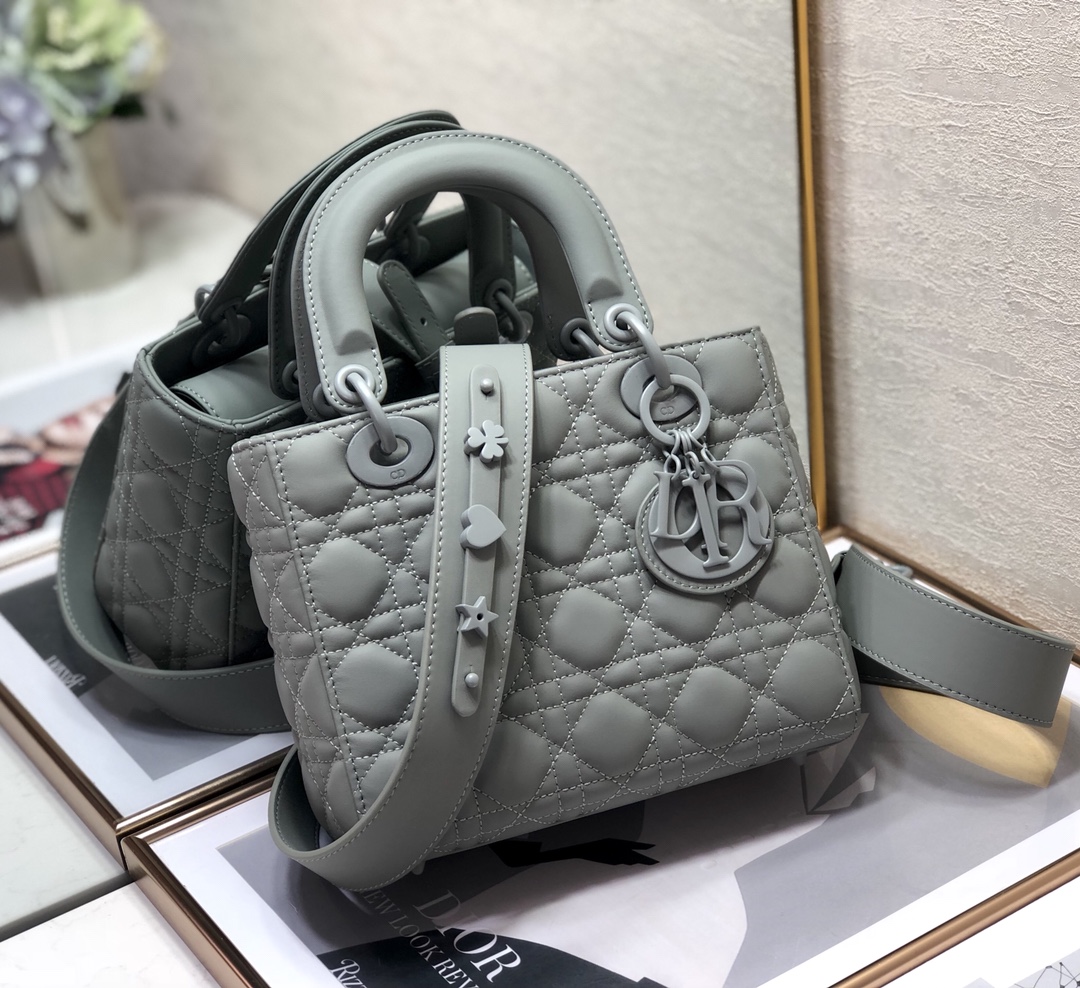 Small Lady Dior My ABC  Bag in Stone Grey Ultramatte Cannage Calfskin