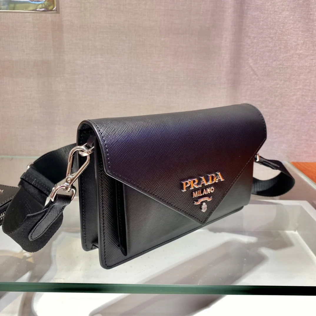 Prada ENVELOPE FLAP BAG 20 IN BLACK SAFFIANO LEATHER