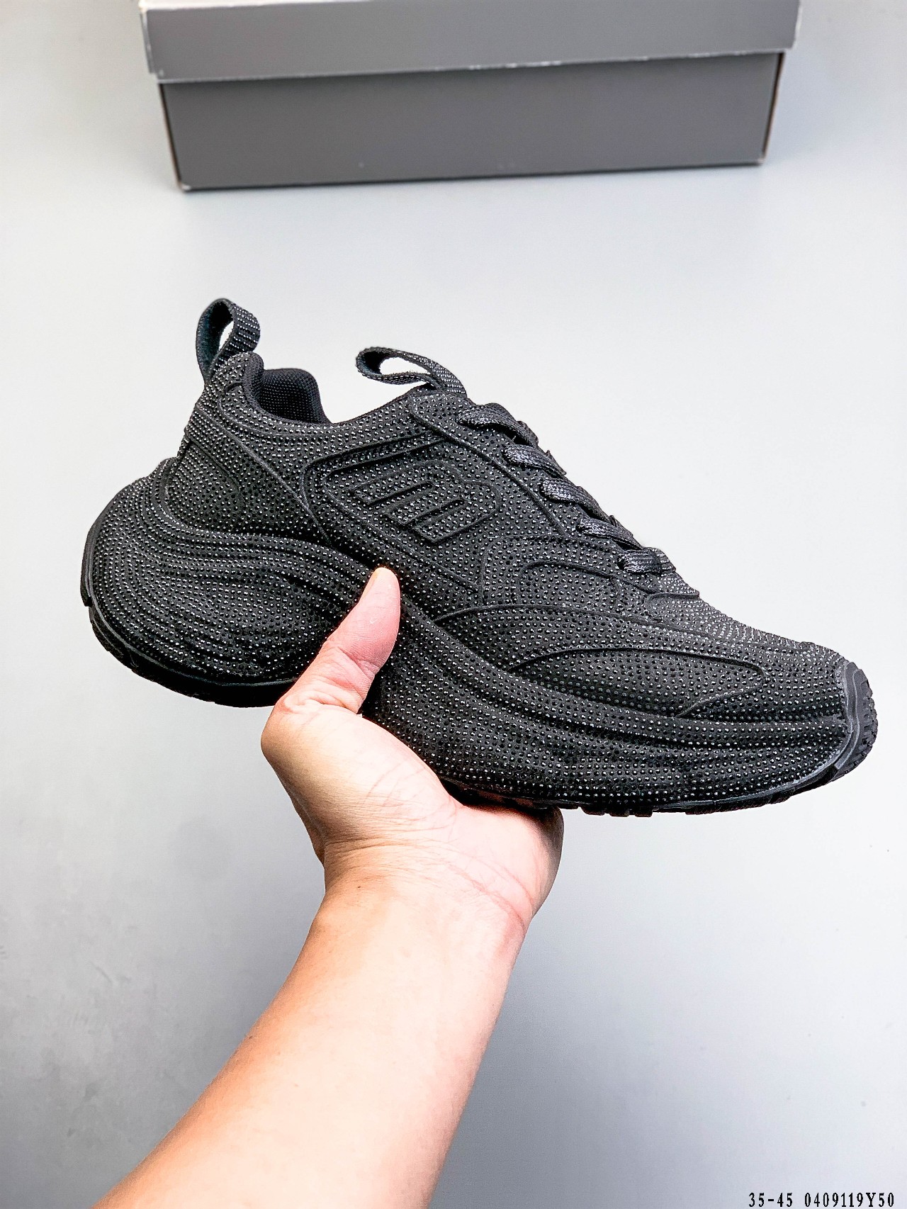 Balenciaga 3XL Black All-over Rhinestone Mesh Oversized Chunky Sneakers - KAIROO