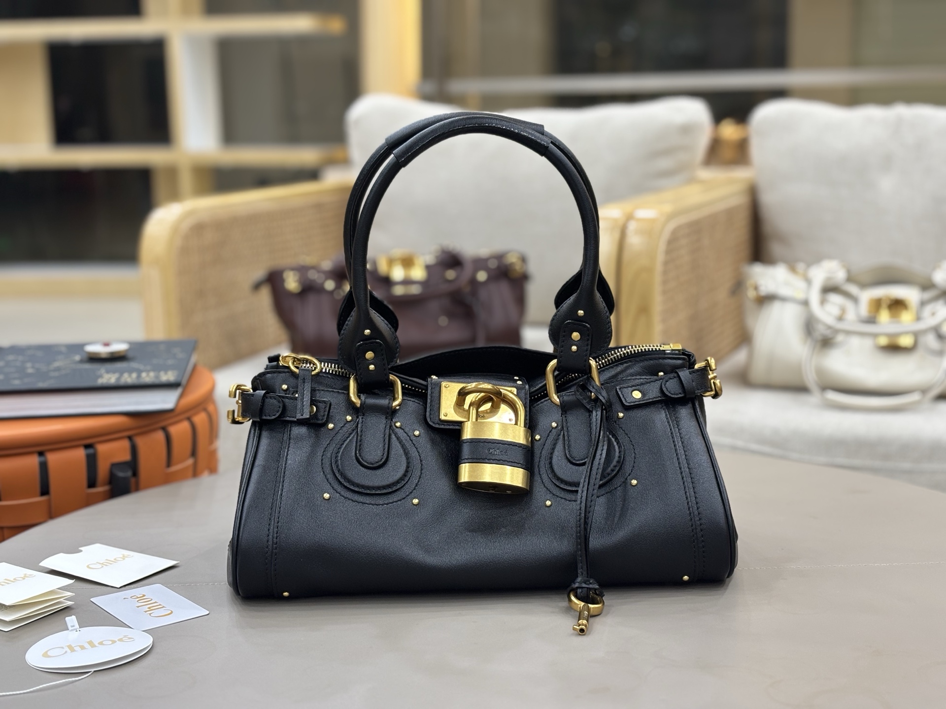 Chloe Paddington Bag in Grained Calfskin-Black
