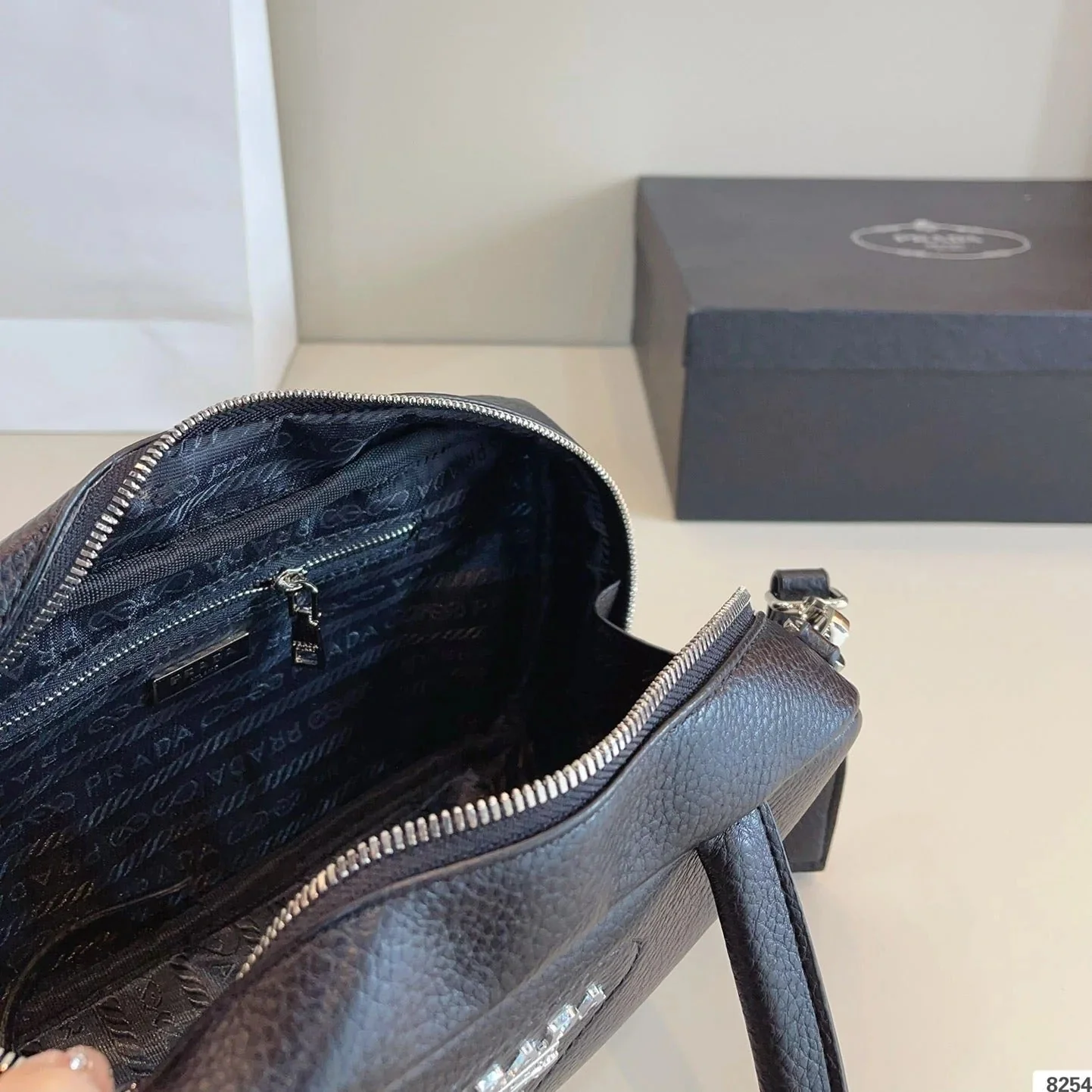Prada CLASSIC BOSTON BAG 25 IN BLACK GRAINED CALFSKIN