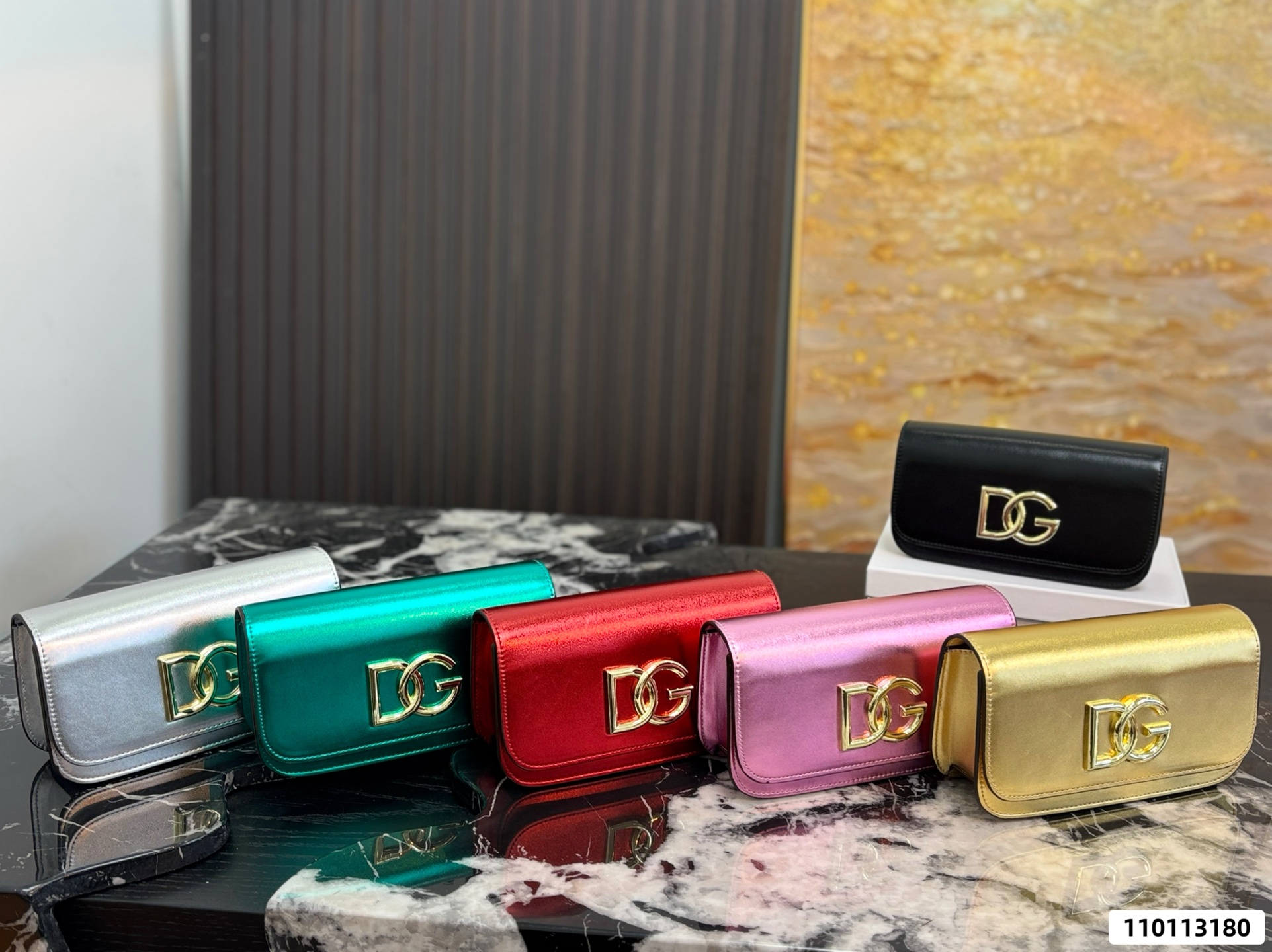 Dolce & Gabbana Metallic Shiny Leather DG Logo Phone Clutch Chain Flap Shoulder Bag - KAIROO