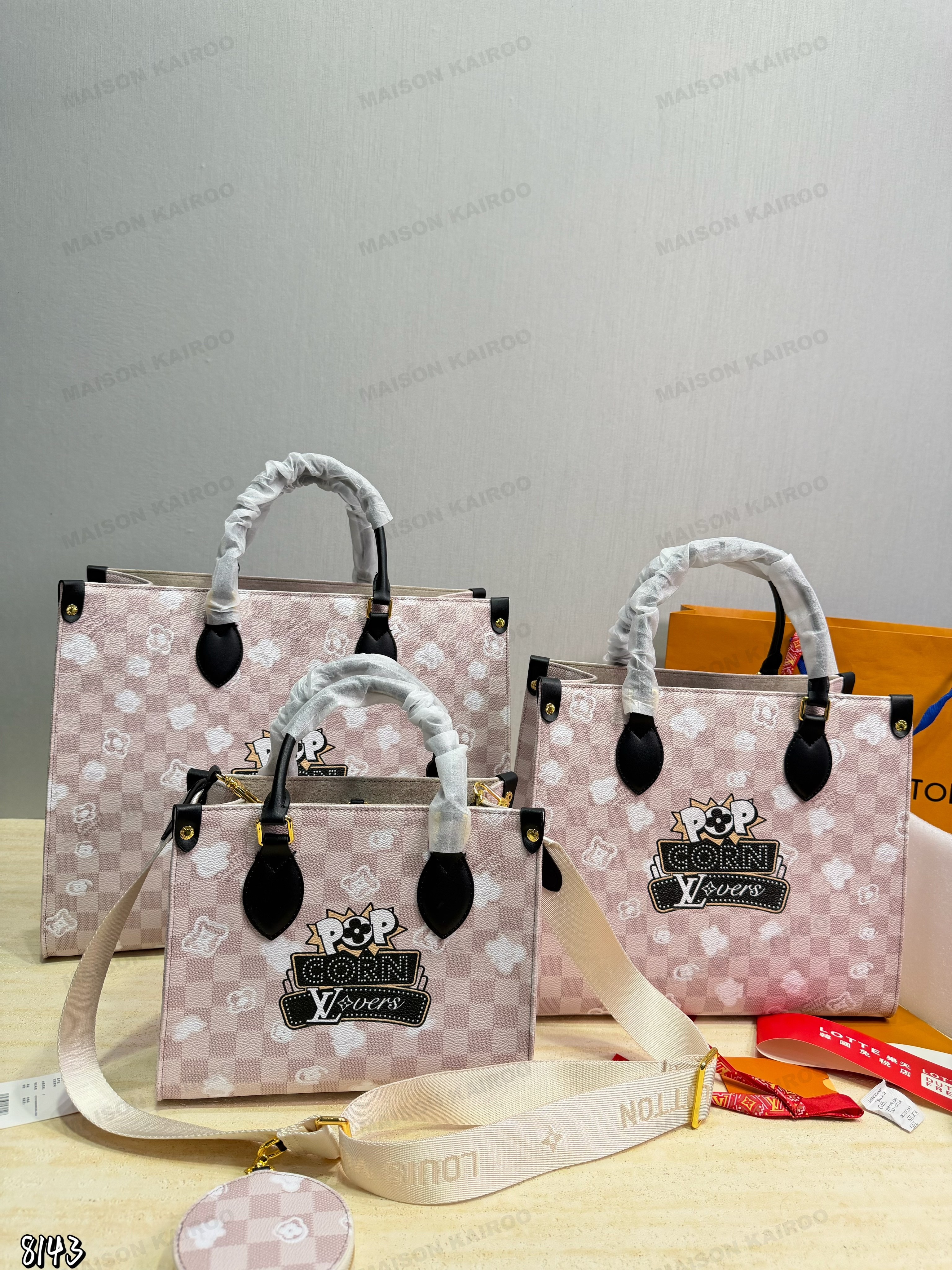 Louis Vuitton LV OnTheGo Popcorn Lovers PM/MM/GM Color Damier Checkerboard Embroidery Top Handle Tote Bag - KAIROO