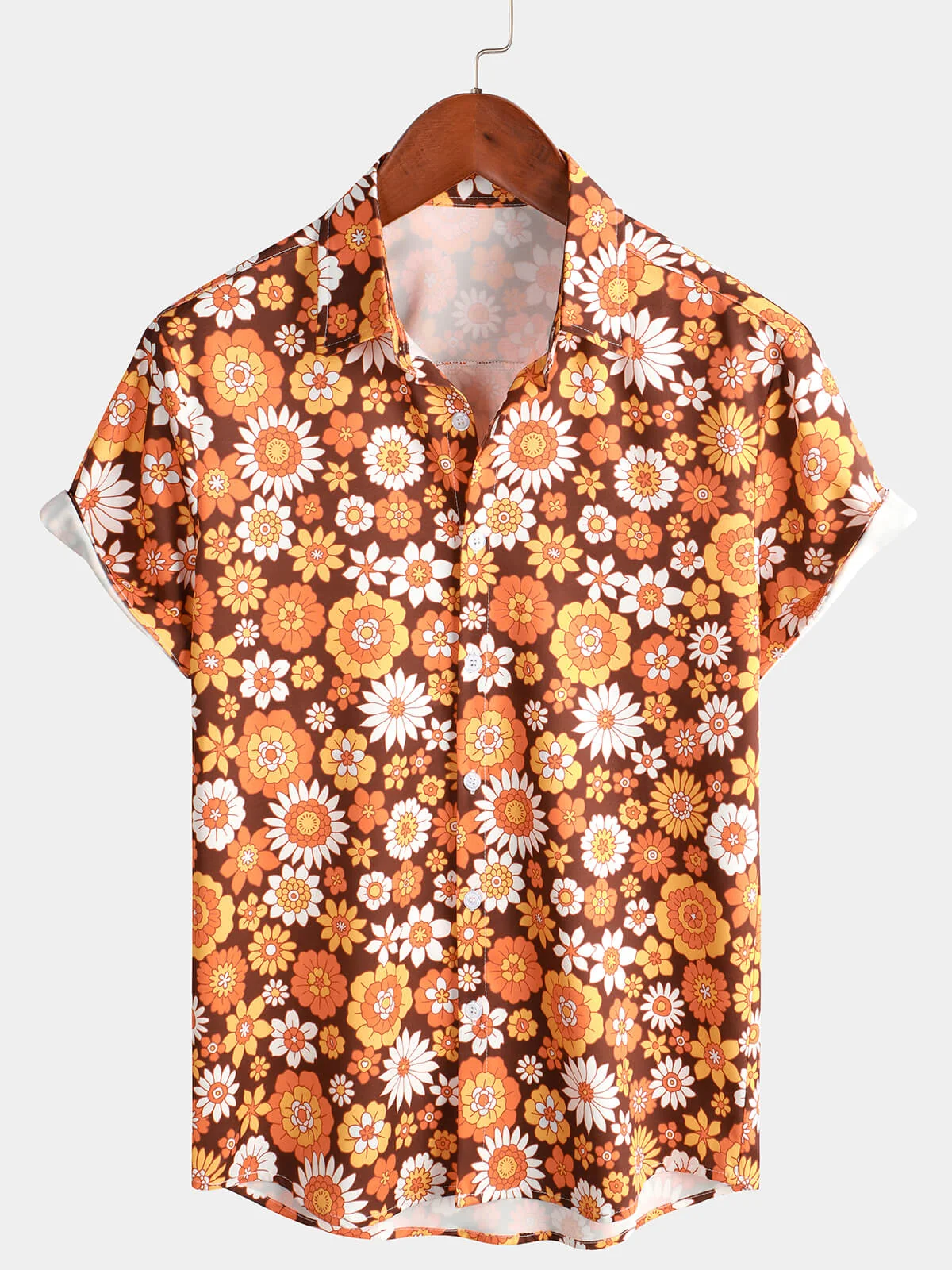 Men's Vintage Floral Button-Up Short Sleeve Beach Disco Summer 70s Retro Hawaiian Shirt