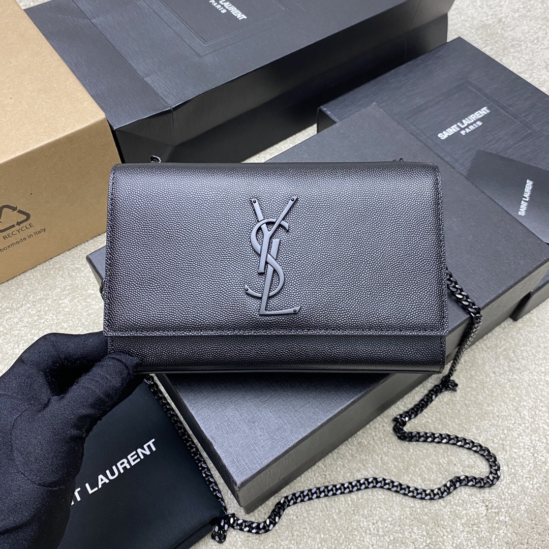 Saint Laurent Black Grained Calfskin Small Kate