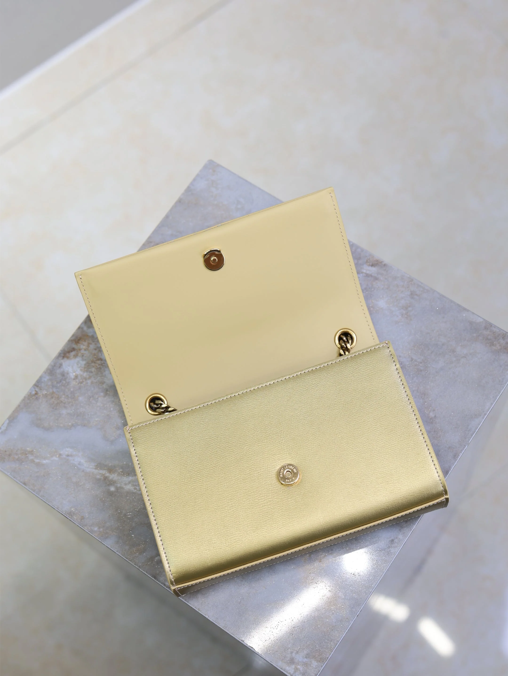 Saint Laurent YSL Kate Small Bag 20cm Gold Metallic Calfskin.