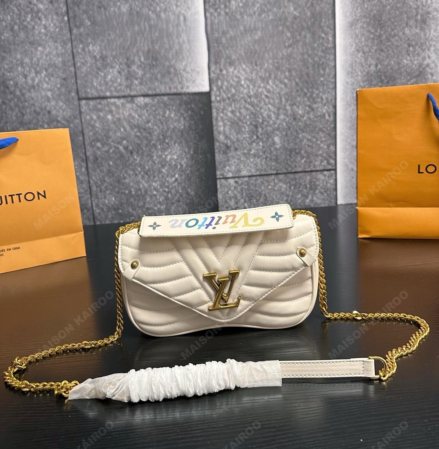 Louis Vuitton LV New Wave MM Rainbow V-Stitch Quilted Leather Chain Flap Butt Bag Shoulder Bag - KAIROO