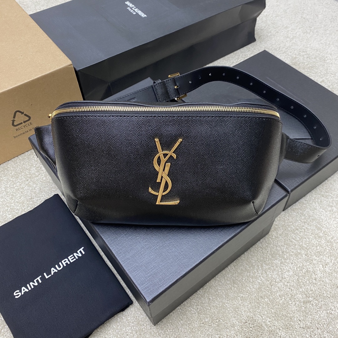 Saint Laurent Black Grained leather Cassandre Classic Belt Bag