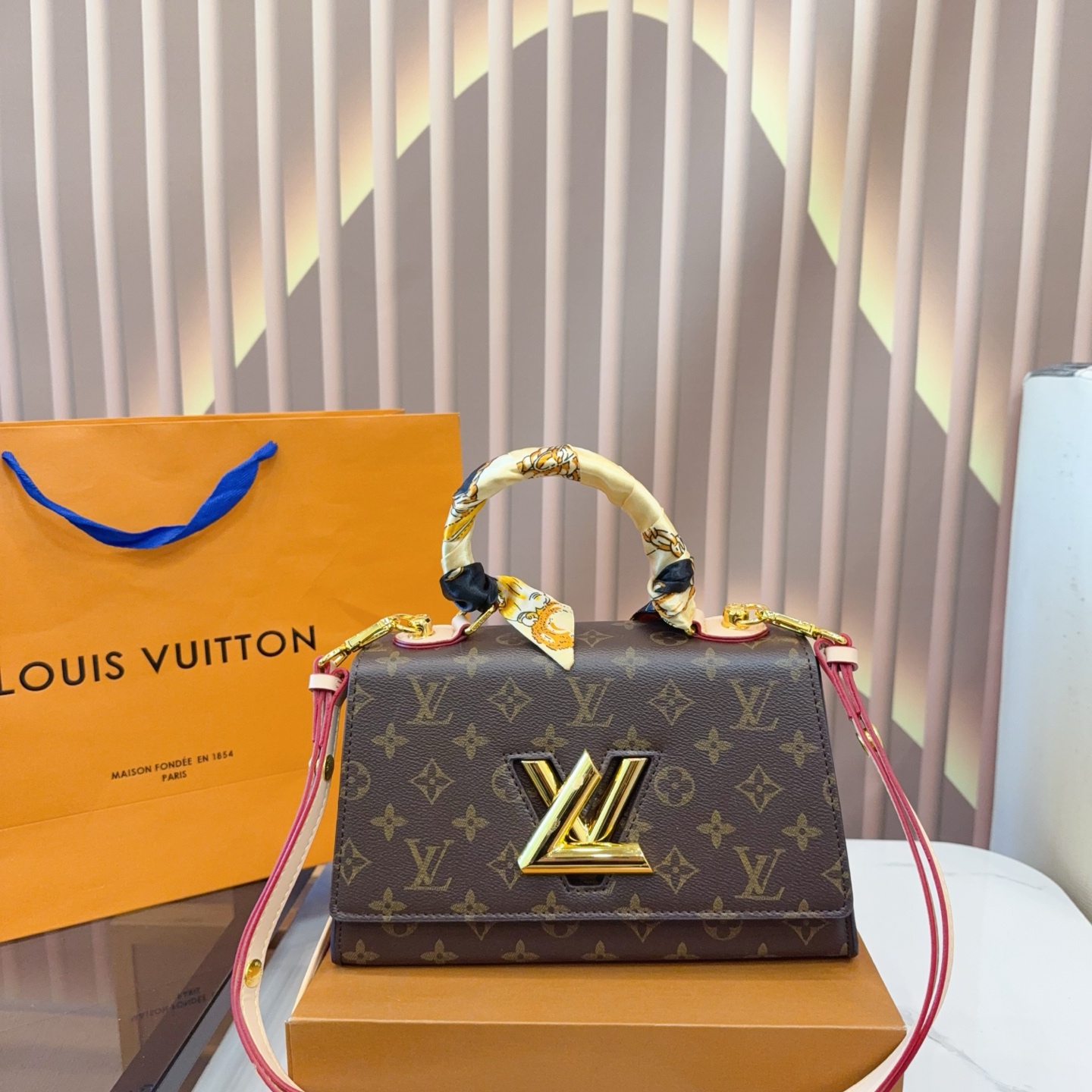 Louis Vuitton LV Twist One Handle PM Monogram Brown Coated Canvas Top Handle Bag - KAIROO