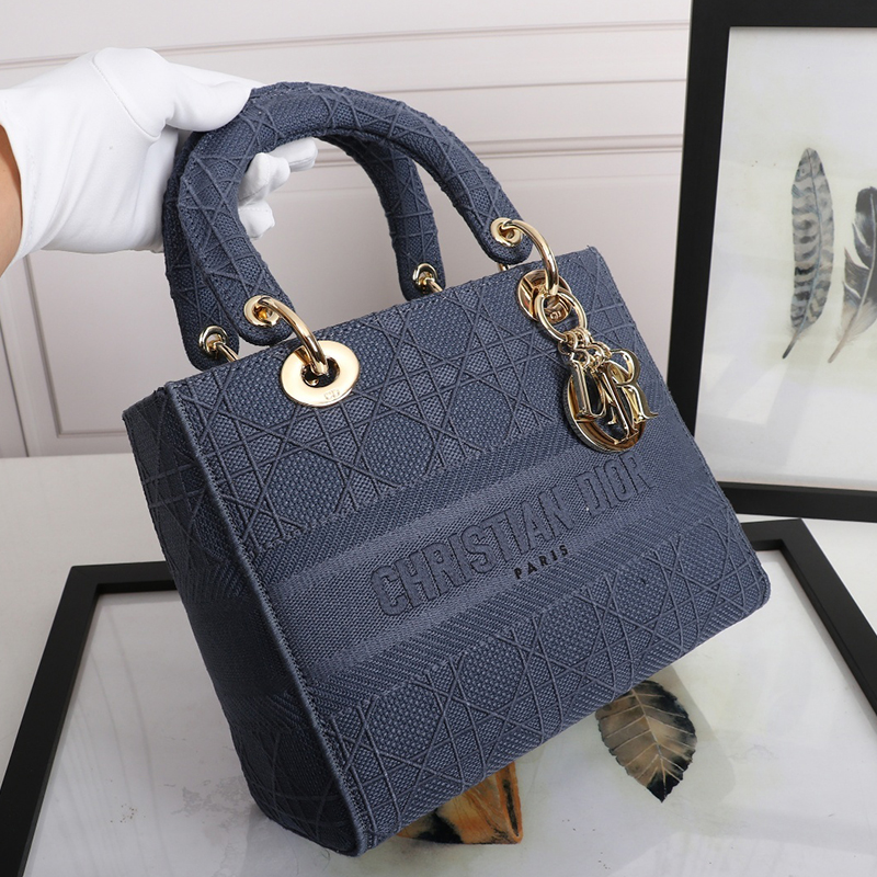 Dior The LADY D-LITE Bag Dark Denim Blue Cannage Embroidery M0565OREY_M61E AAA Quality