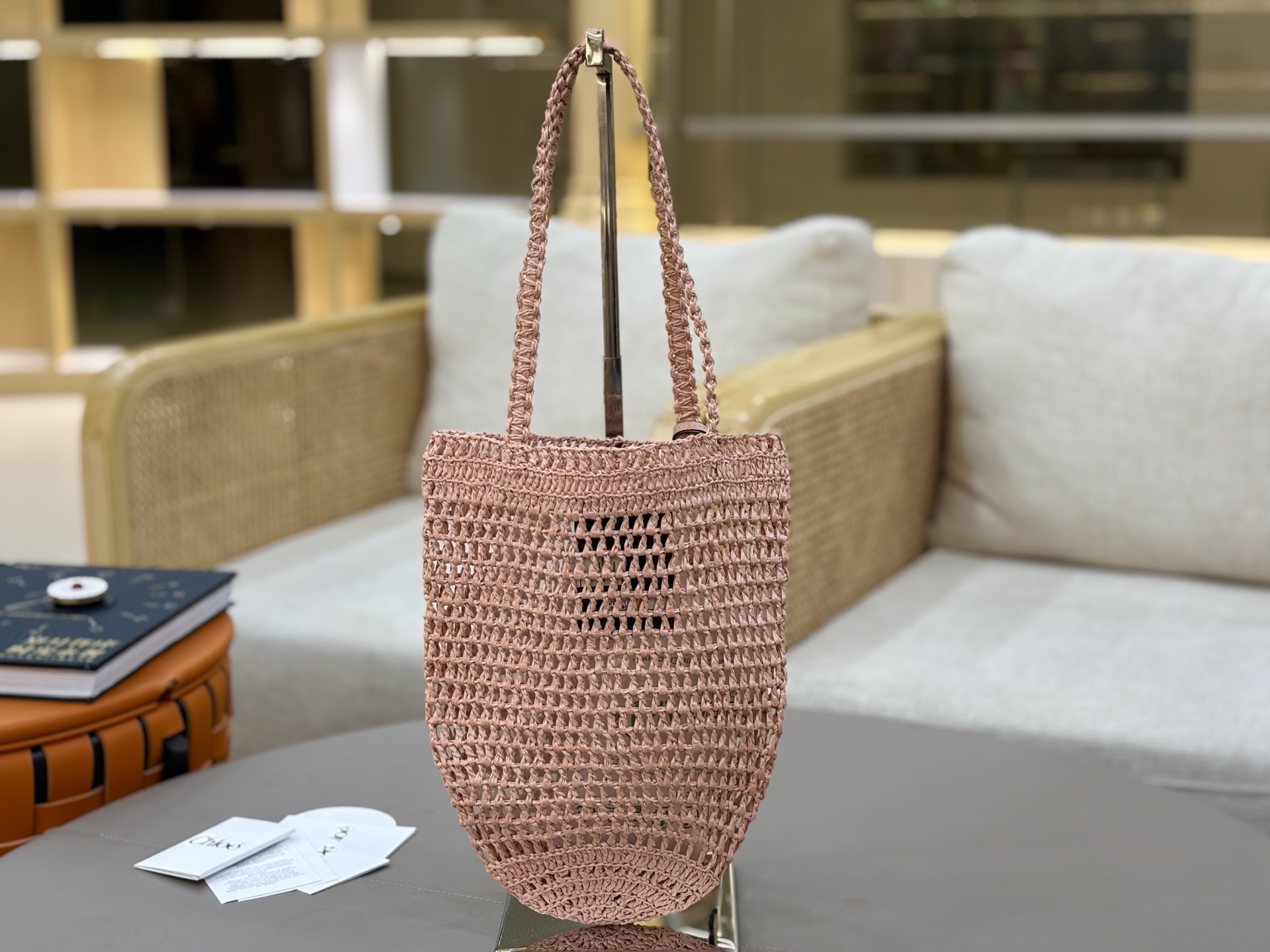 Chloe Small Summer Banaba Tote Bag in Raffia-Summery Beige