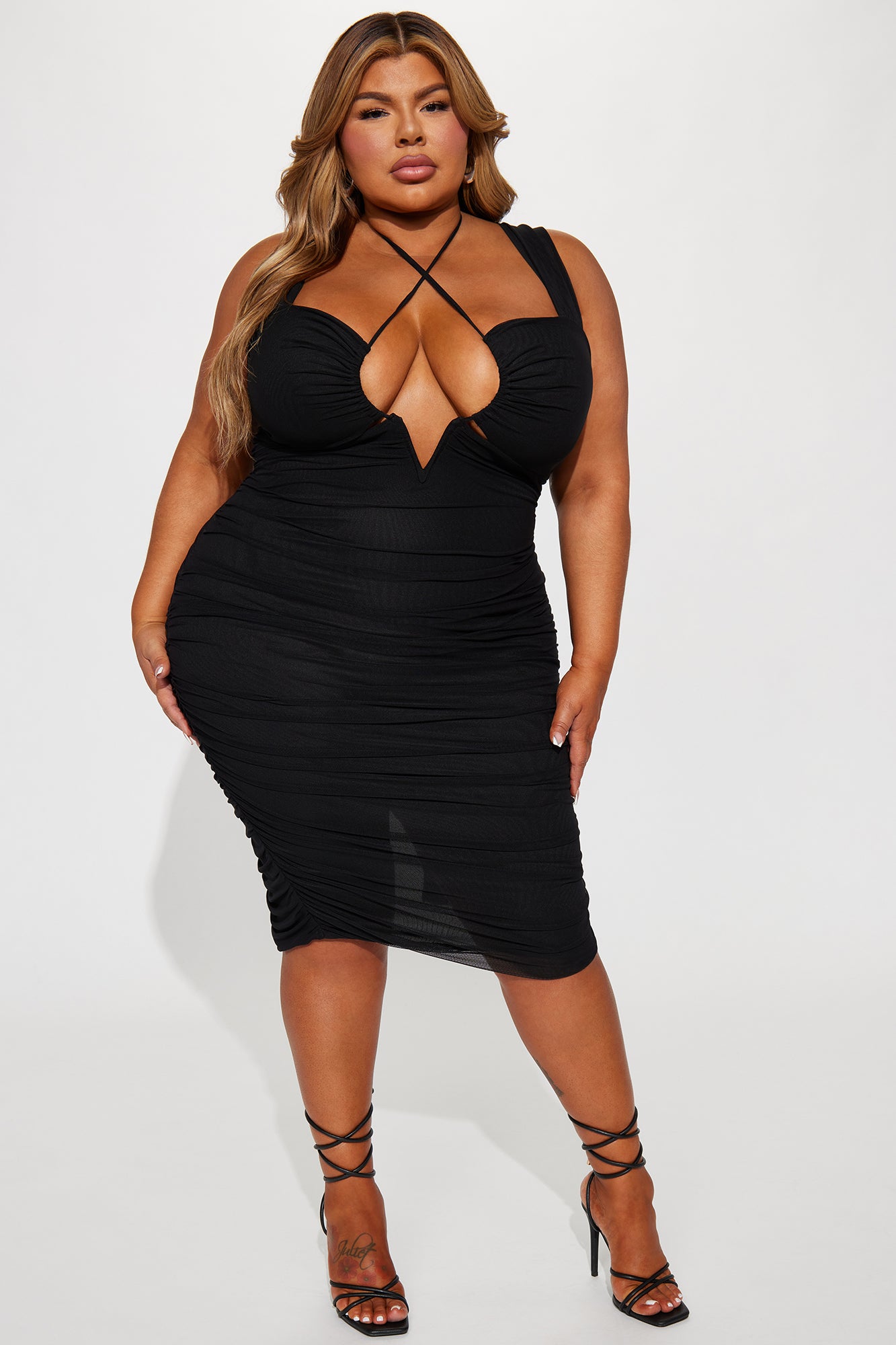 Electra Ruched Midi Dress - Black