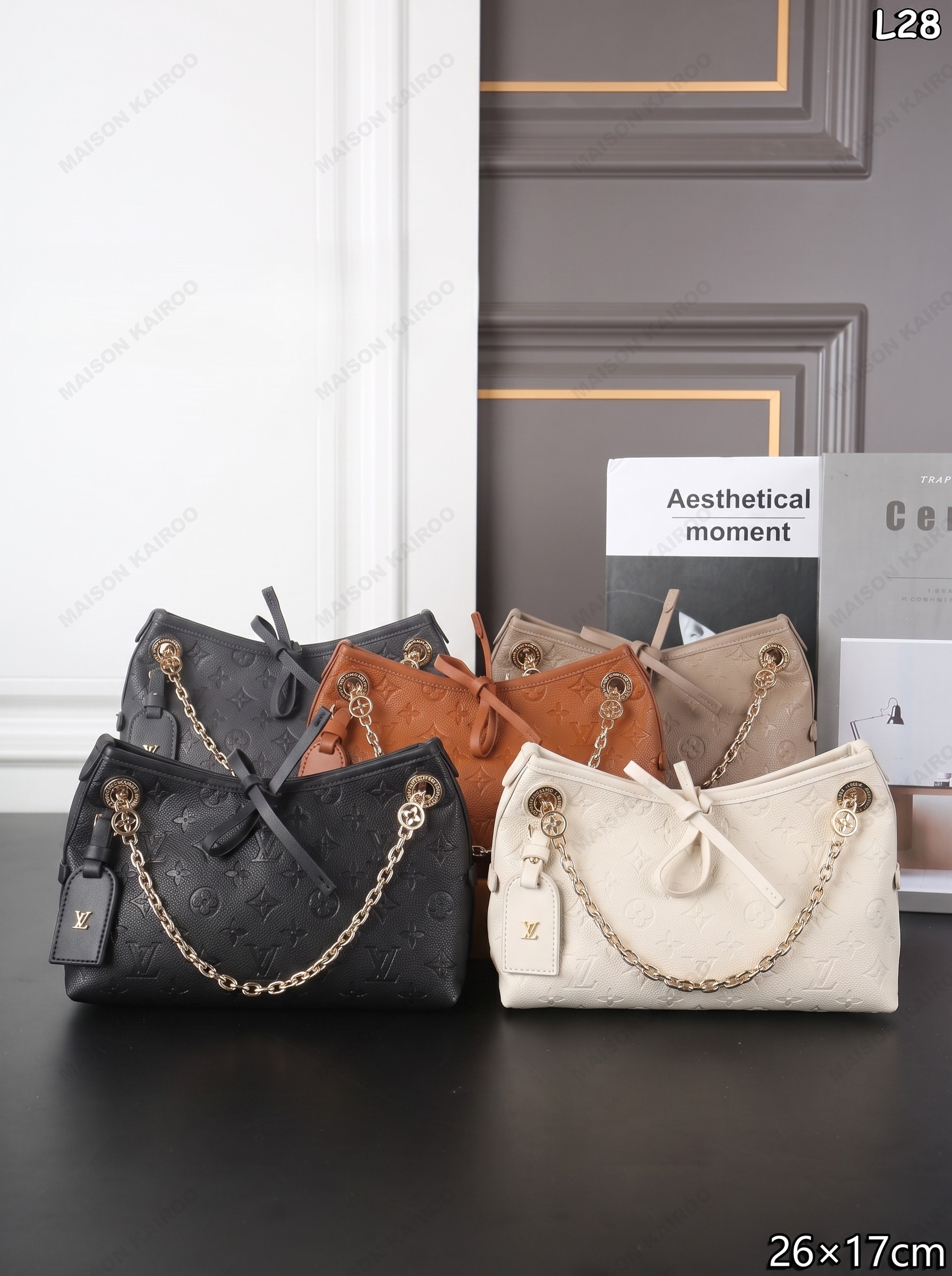 Louis Vuitton LV Carryall BB Dense Micro Monogram Embossed Leather Bow Chain Strap Hobo Shoulder Bag - KAIROO