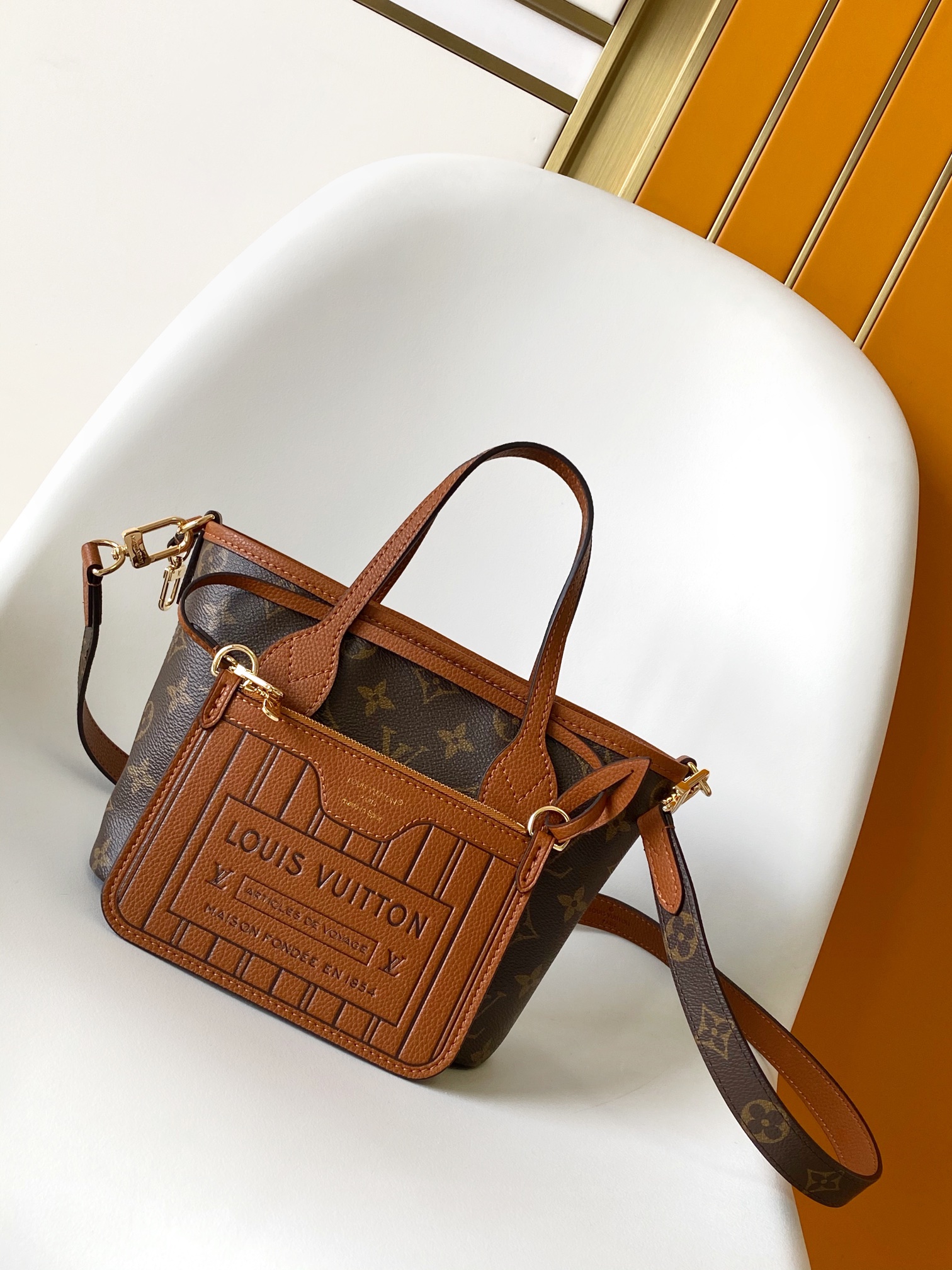 Louis Vuitton Neverfull Inside Out BB Monogram Canvas Leather Trim Tote Bag With Pouch /10A - KAIROO