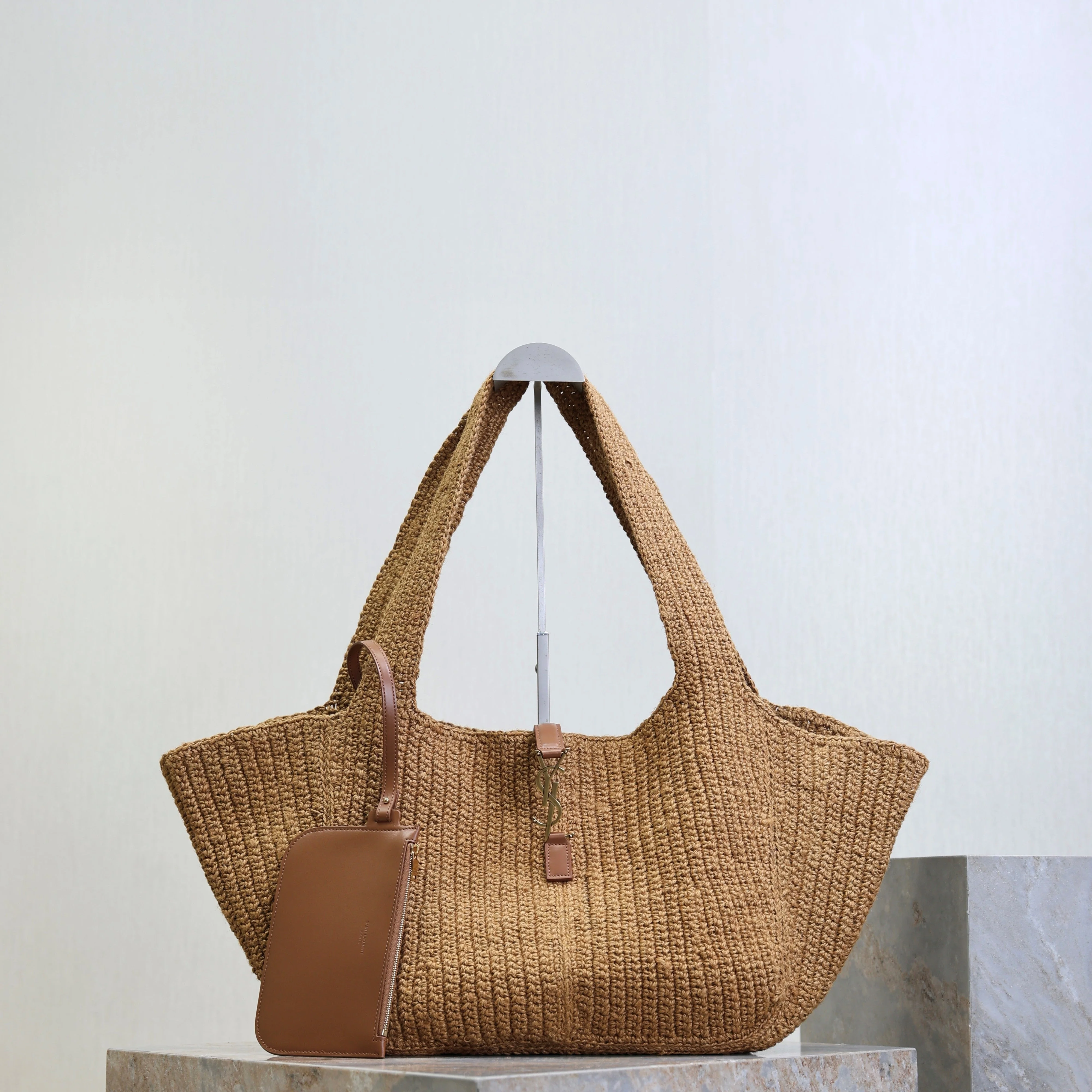 Saint Laurent YSL Le 5 À 7 Bea 50cm Brown Rope Woven Leather