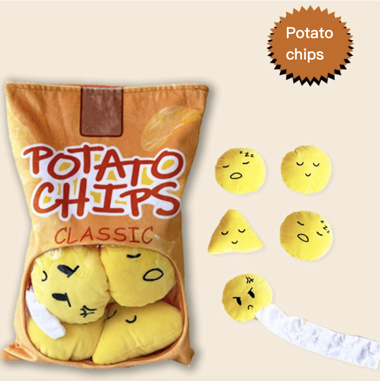 Dog Sounding Plush Toys Chasing Interactive Chew Toys Pet Paper Sound Toys Potato Chips Cheese Balls Hamburger Set