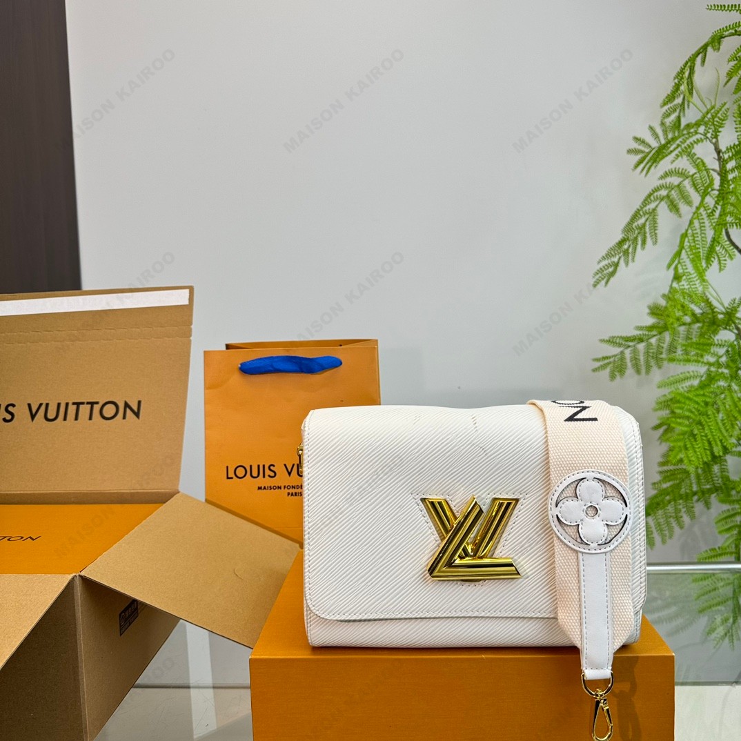 Louis Vuitton LV Twist Lock MM Epi Leather Gold Logo Woven Wide Tone Strap Shoulder Bag - KAIROO