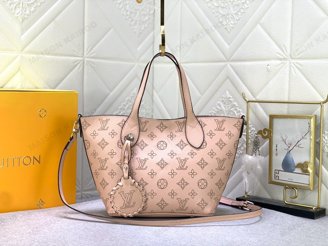Louis Vuitton LV Mahina Blossom PM&MM Pink Dense Perforated Monogram Leather Basket Handle Tote Bag - KAIROO