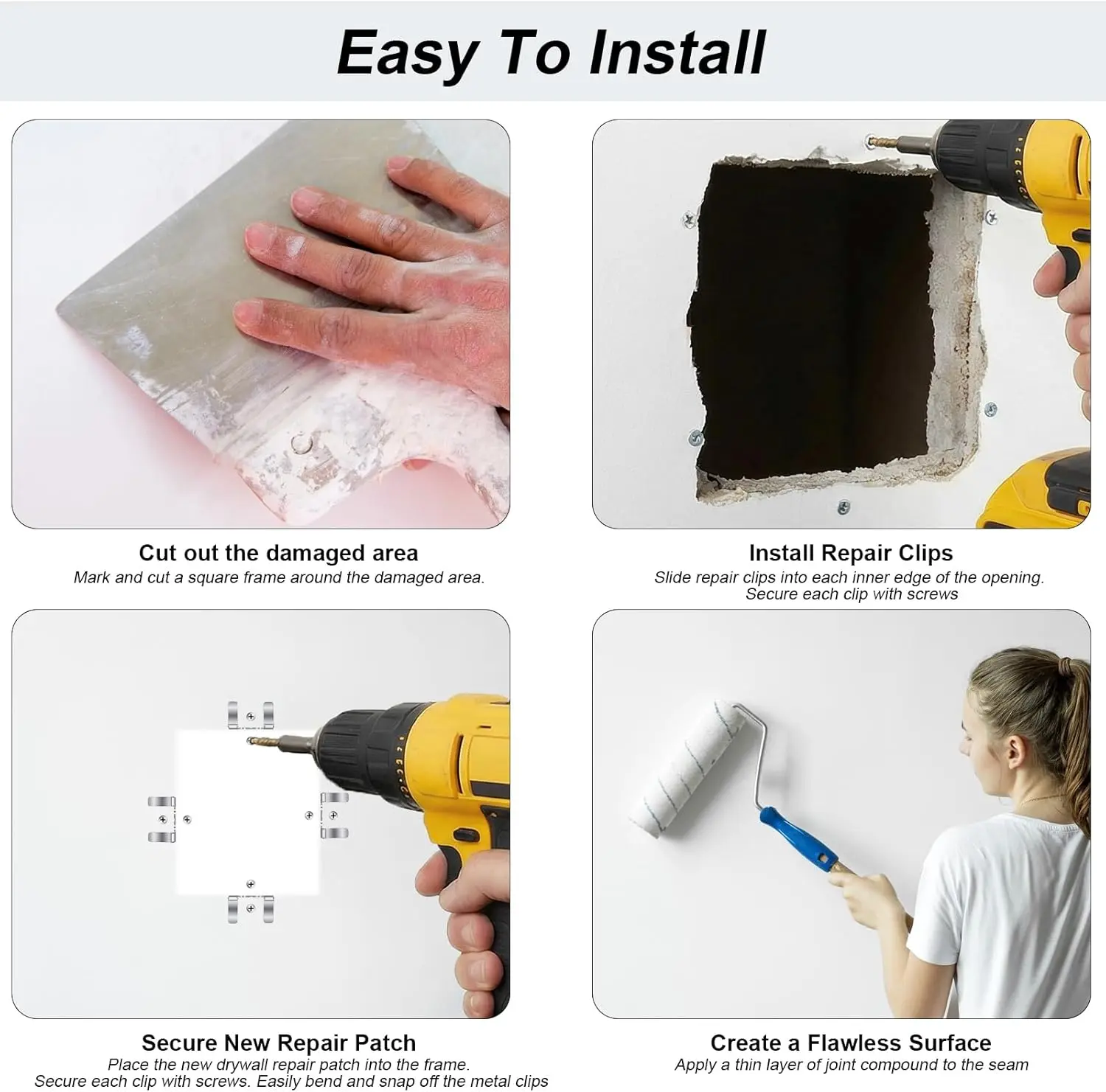 Drywall Repair Clips for 1/2-Inch Walls - Heavy-Duty Metal Patching Brackets with Screws (No Wood Backing Needed)