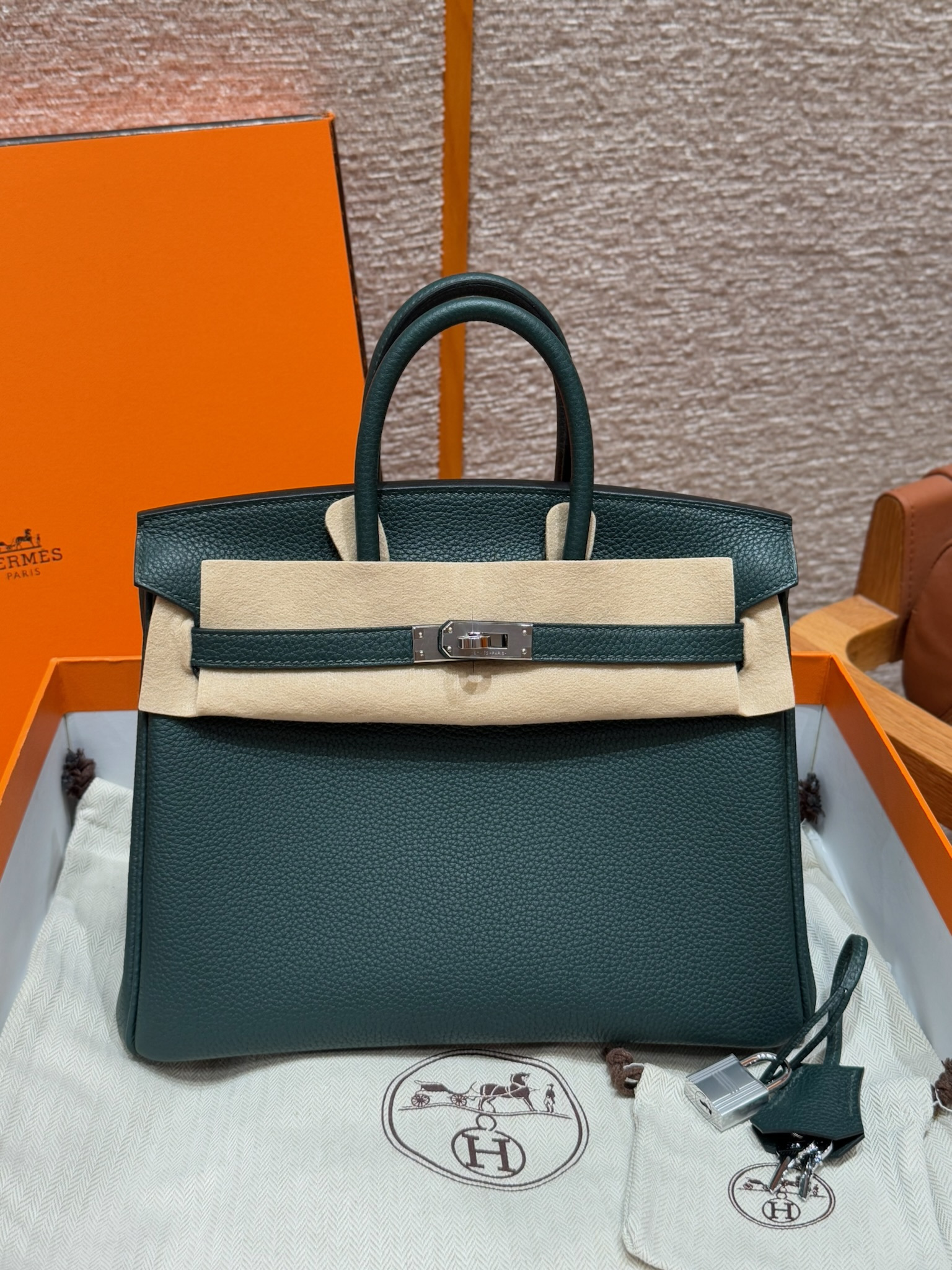 Hermes Vert Titien Togo Birkin 25 Bag