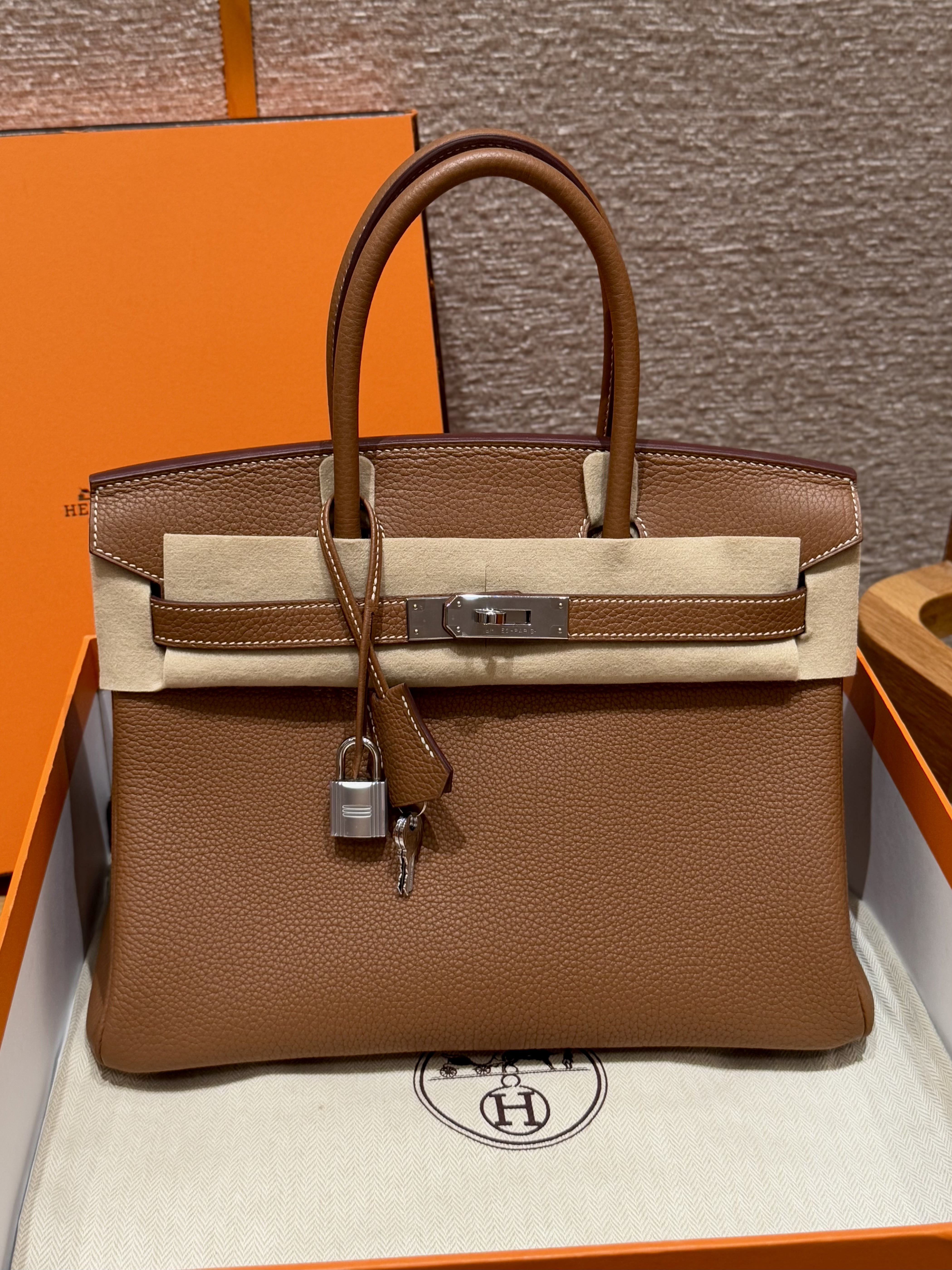 Hermes Gold Textured Togo Birkin 30 Bag