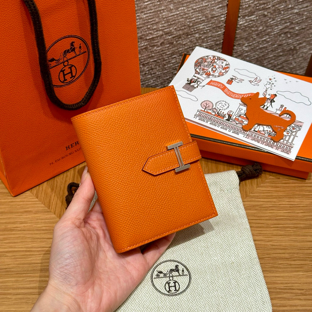 Hermes Orange Epsom Bearn Compact wallet