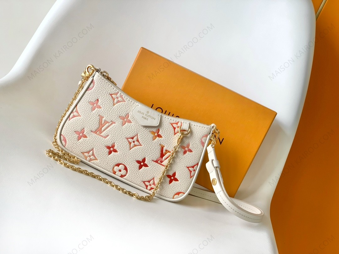 【10A】Louis Vuitton LV Pochette Easy Pouch On Strap Beige Gradient Red Empreinte Leather Hobo Shoulder Bag - KAIROO