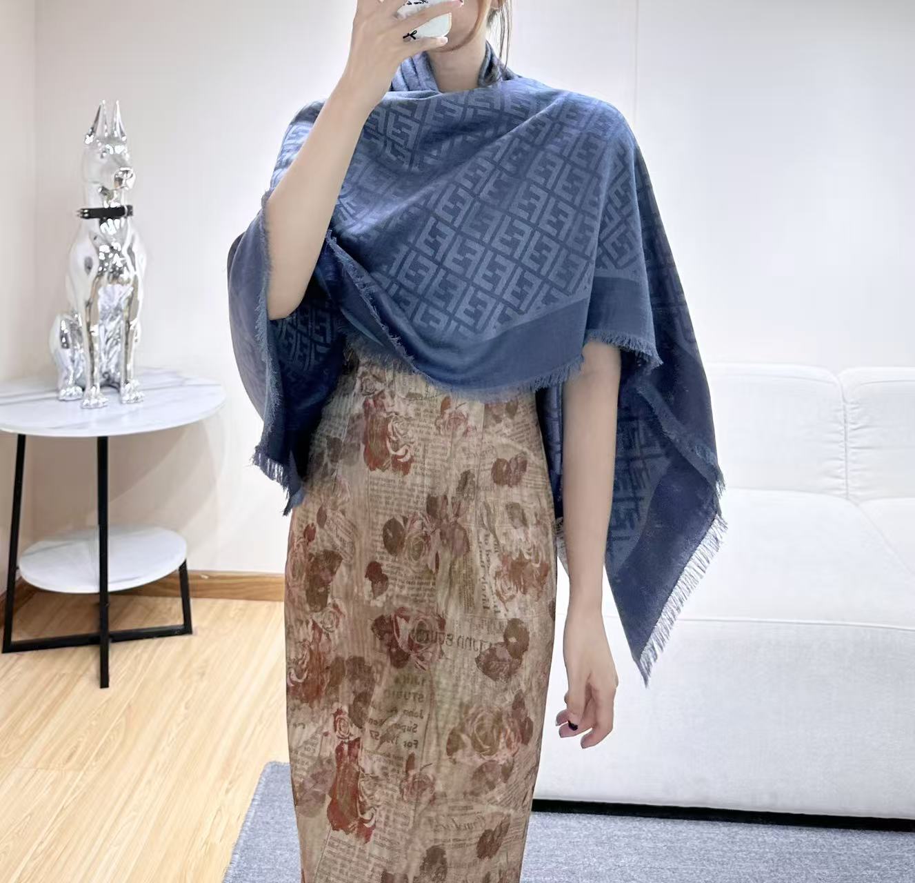 Fendi FF logo Silk and Cashmere Shawl 140