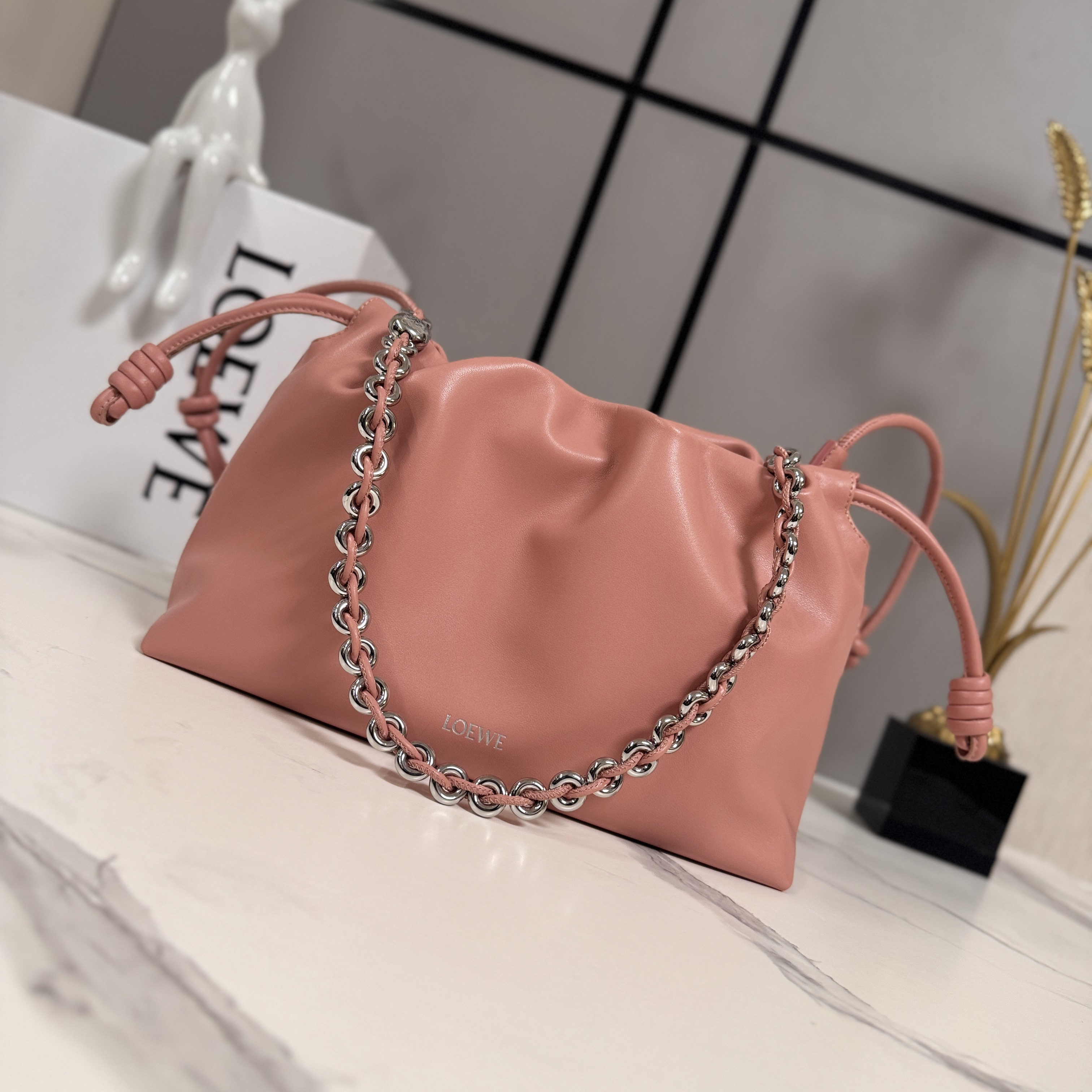 Loewe Medium Flamenco Purse in Nappa Leather-Rouge Pink