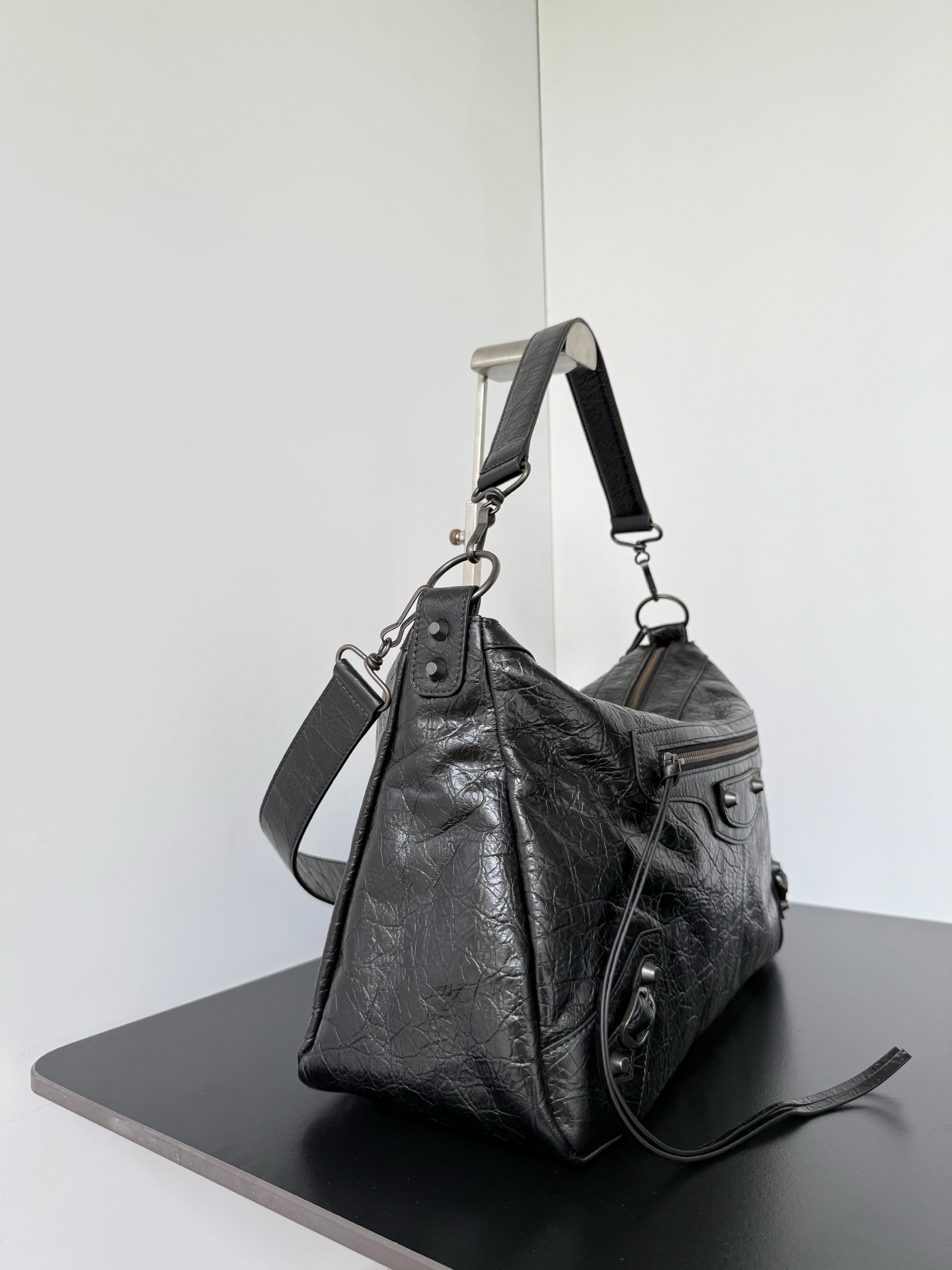 𝐁alenciaga Le City Moto Medium Bag in Black Lambskin