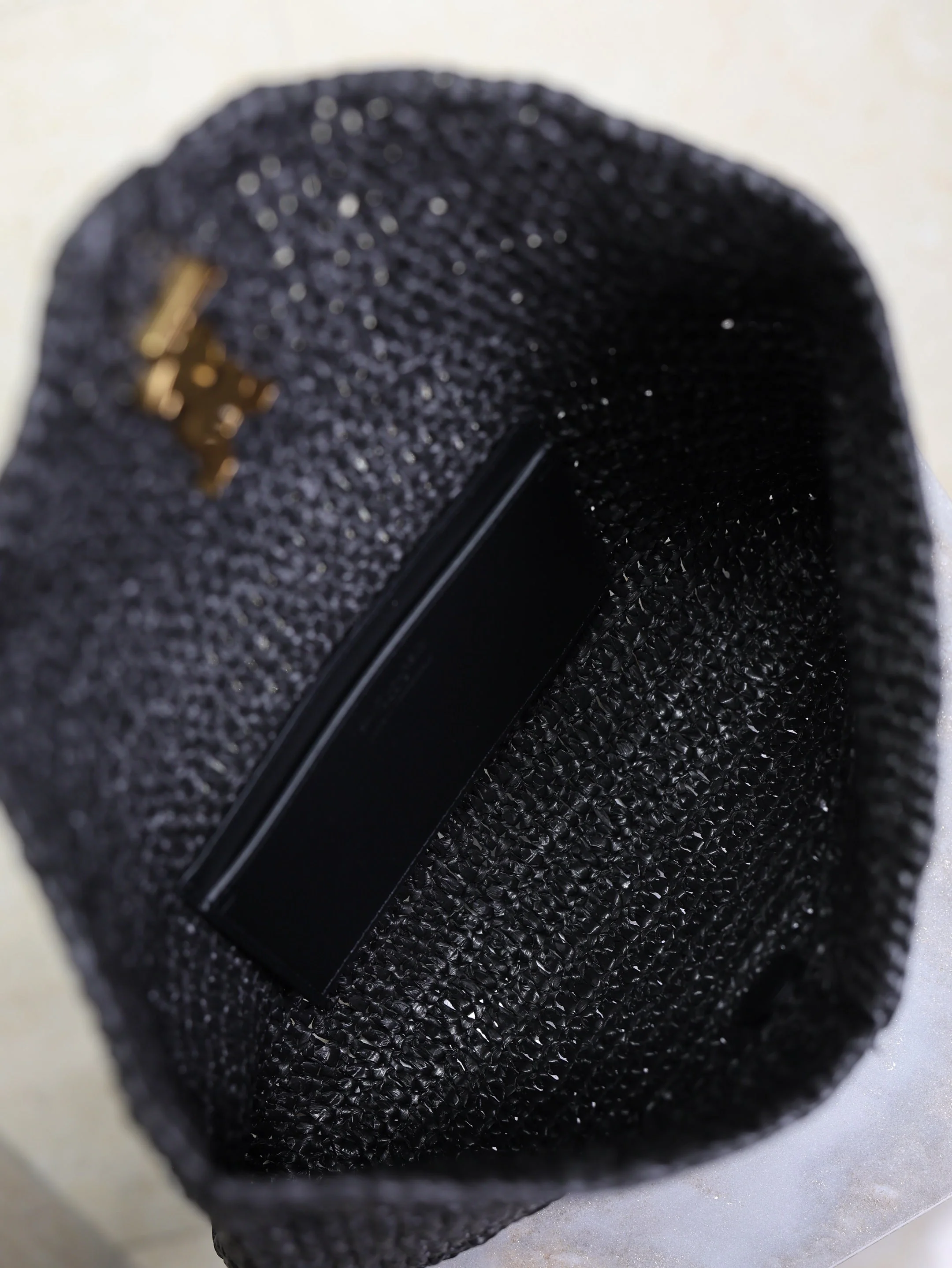Saint Laurent YSL Envelope Clutch 29cm Black Raffia Leather